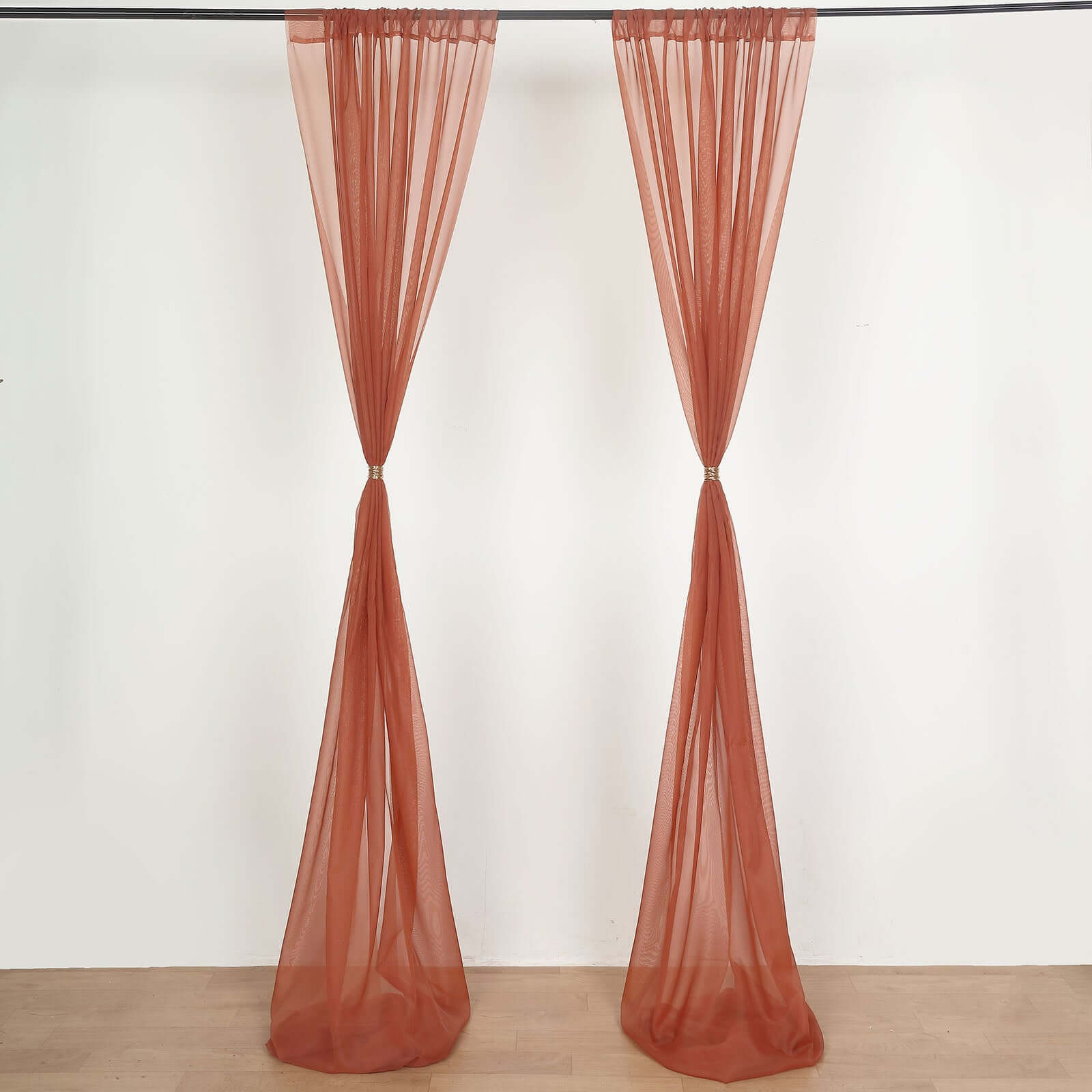 2 Pack Terracotta (Rust) Sheer Chiffon Event Curtain Drapes, Durable Flame Resistant Premium Organza Backdrop Event Panels With Rod Pockets - 10ftx10ft