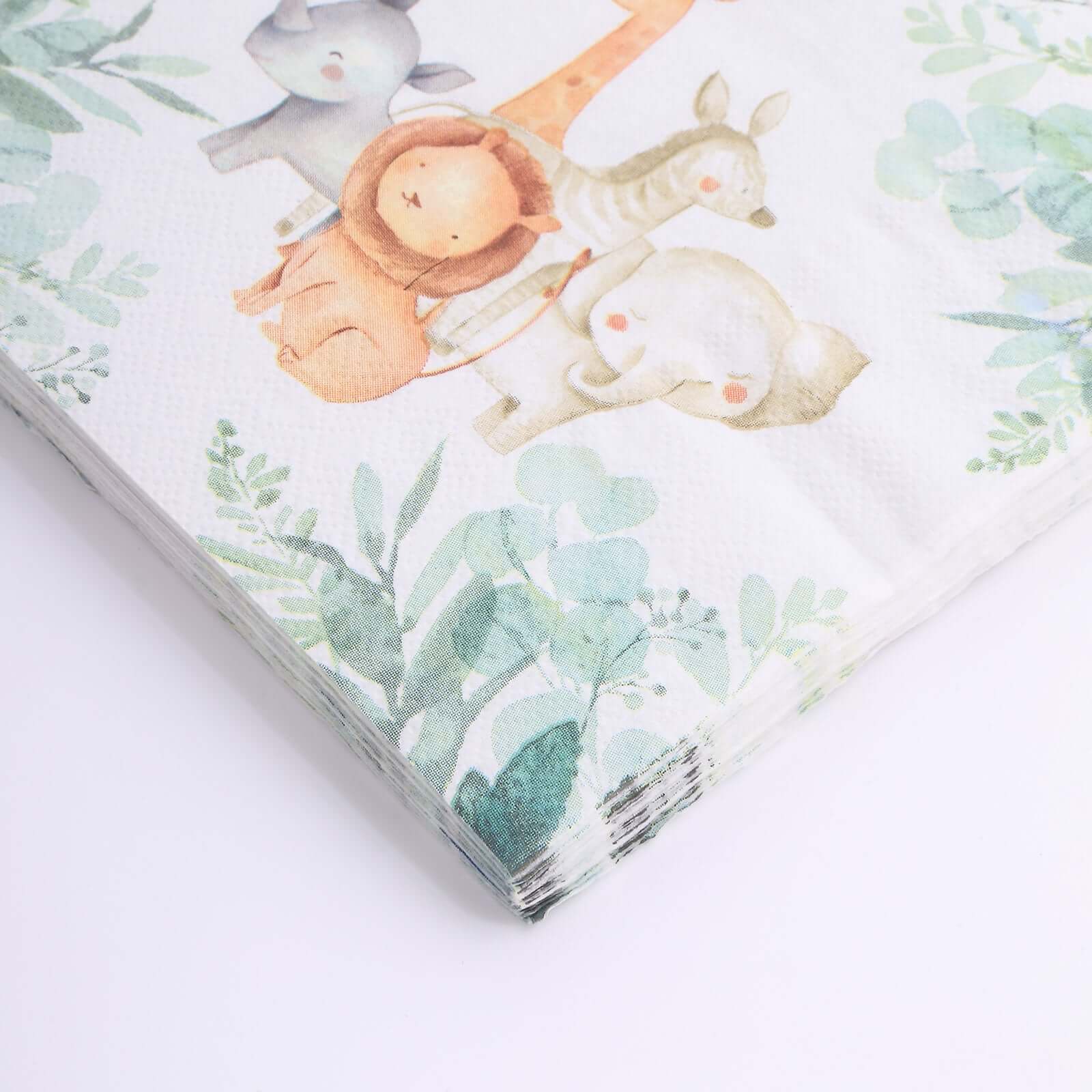 20-Pack Paper Beverage Napkins with Safari Animal Print - Jungle Theme 2 Ply Disposable Party Napkins 5"x5" 18GSM