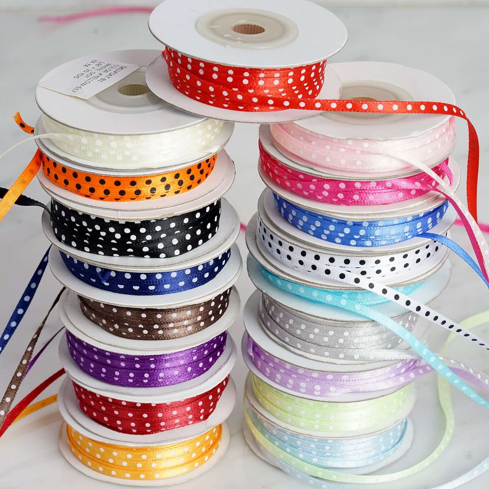 25 Yards 1 8" Light Blue Satin Polka Dot Ribbon - Clearance SALE