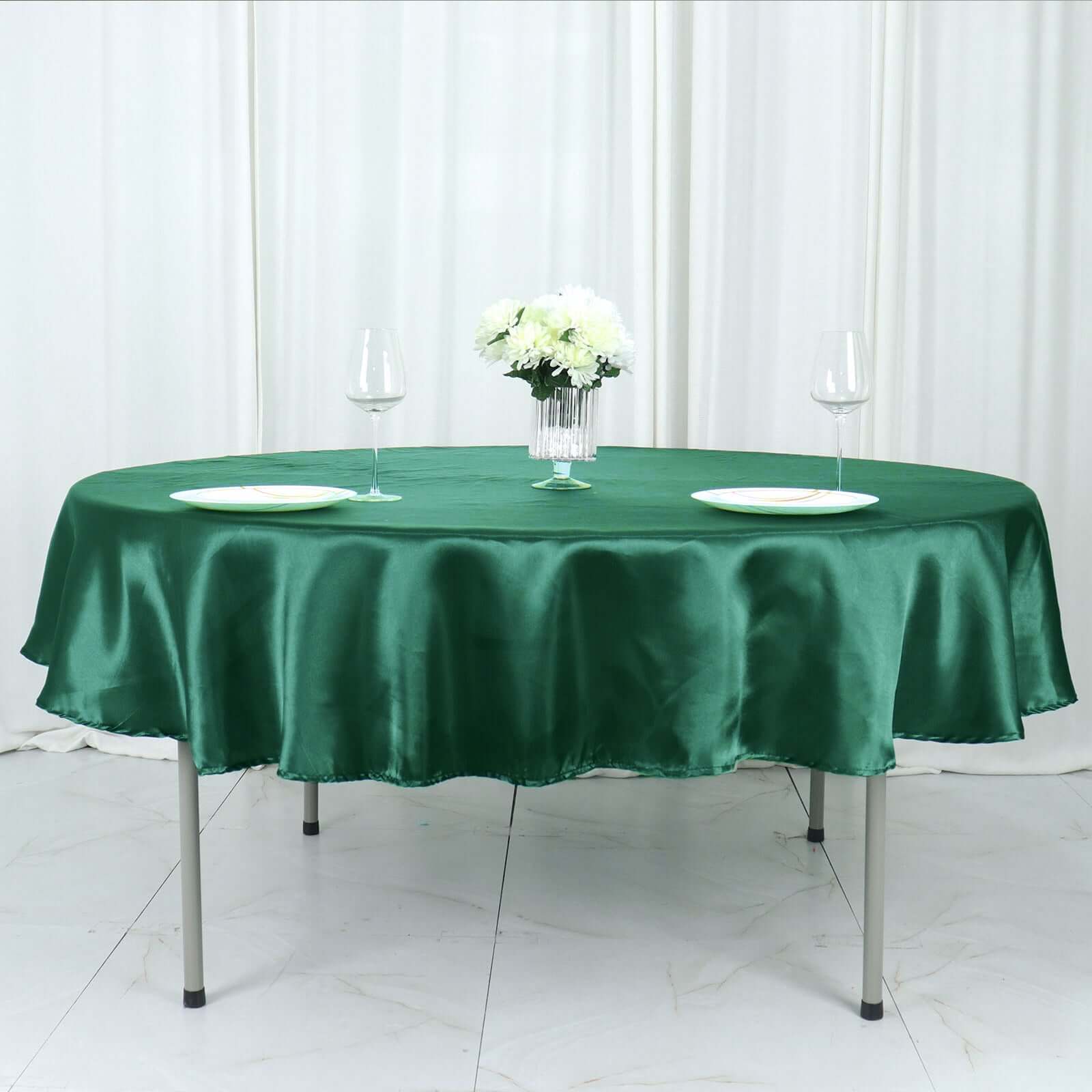 Satin 90" Round Tablecloth Hunter Emerald Green - Smooth and Lustrous Table Cover