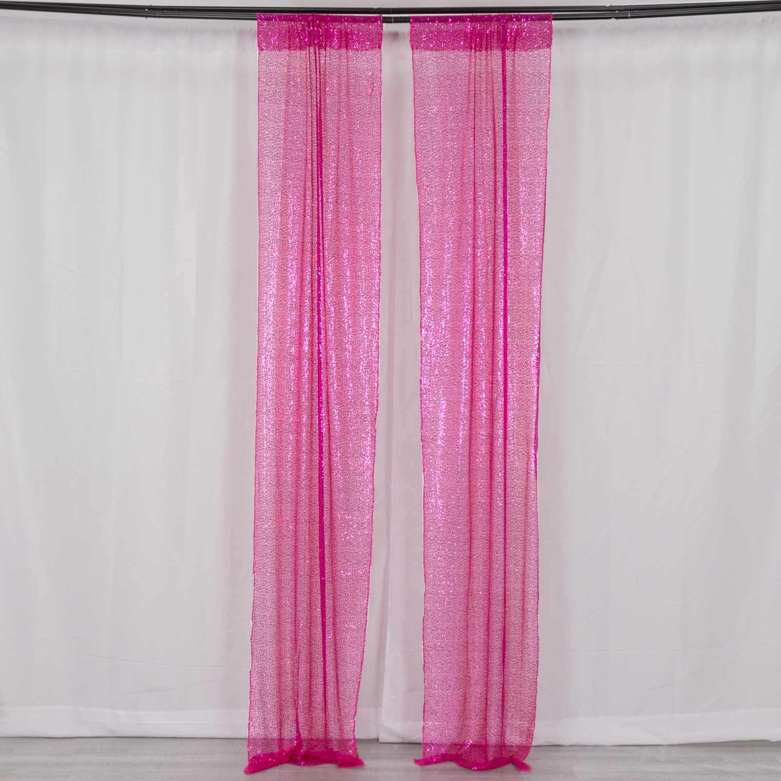 2 Pack Fuchsia Sequin Event Curtain Drapes with Rod Pockets, Seamless Backdrop Event Panels - 8ftx2ft