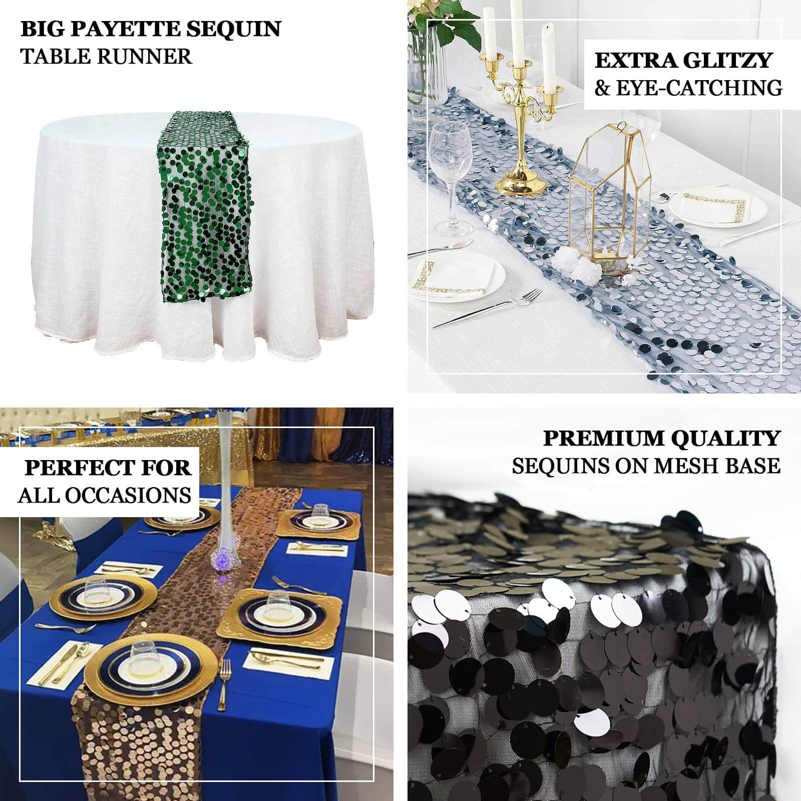 Big Payette Sequin 13"x108" Table Runner Navy Blue - Dazzling Design