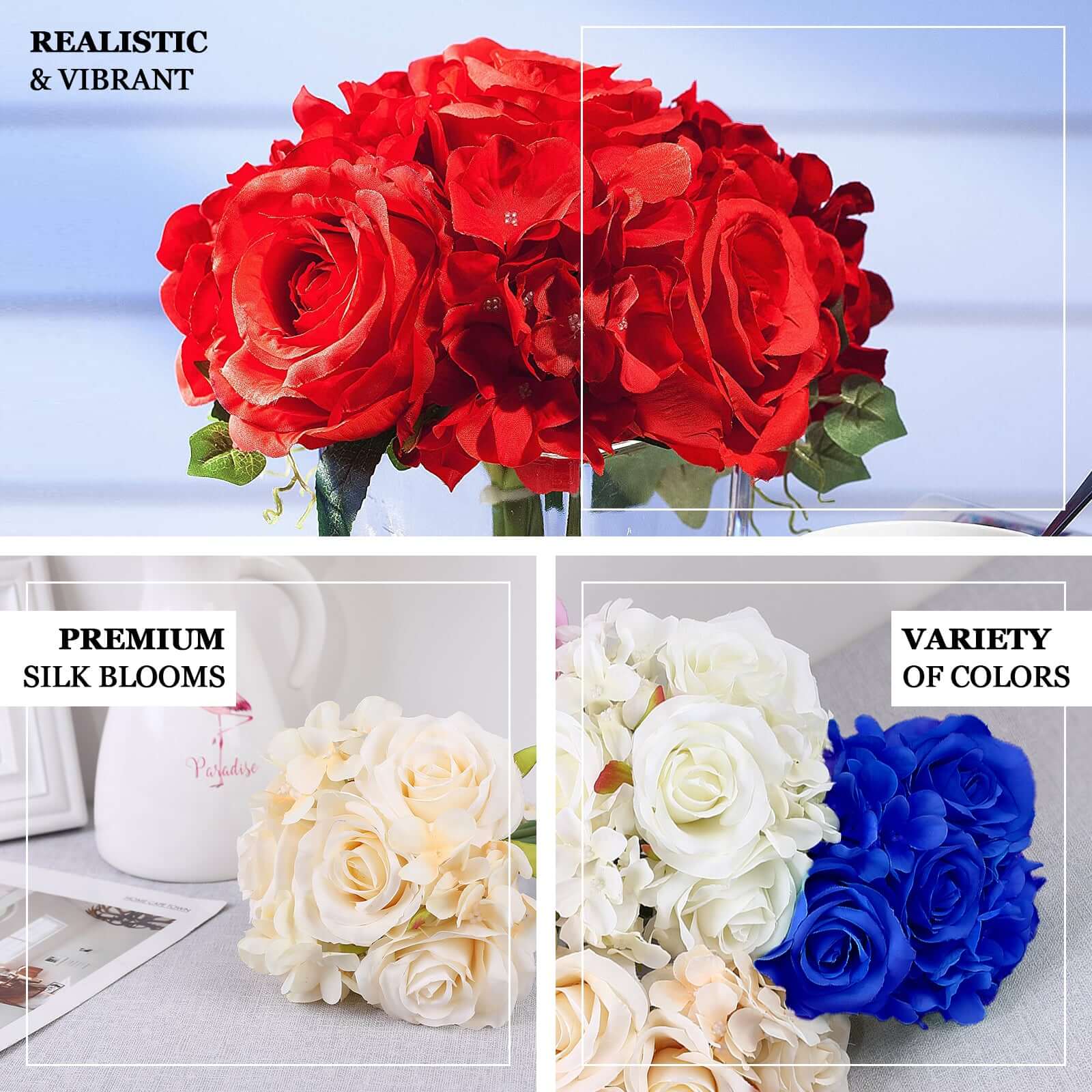 2 Bushes Pink Artificial Silk Rose and Hydrangea Flower Bouquets