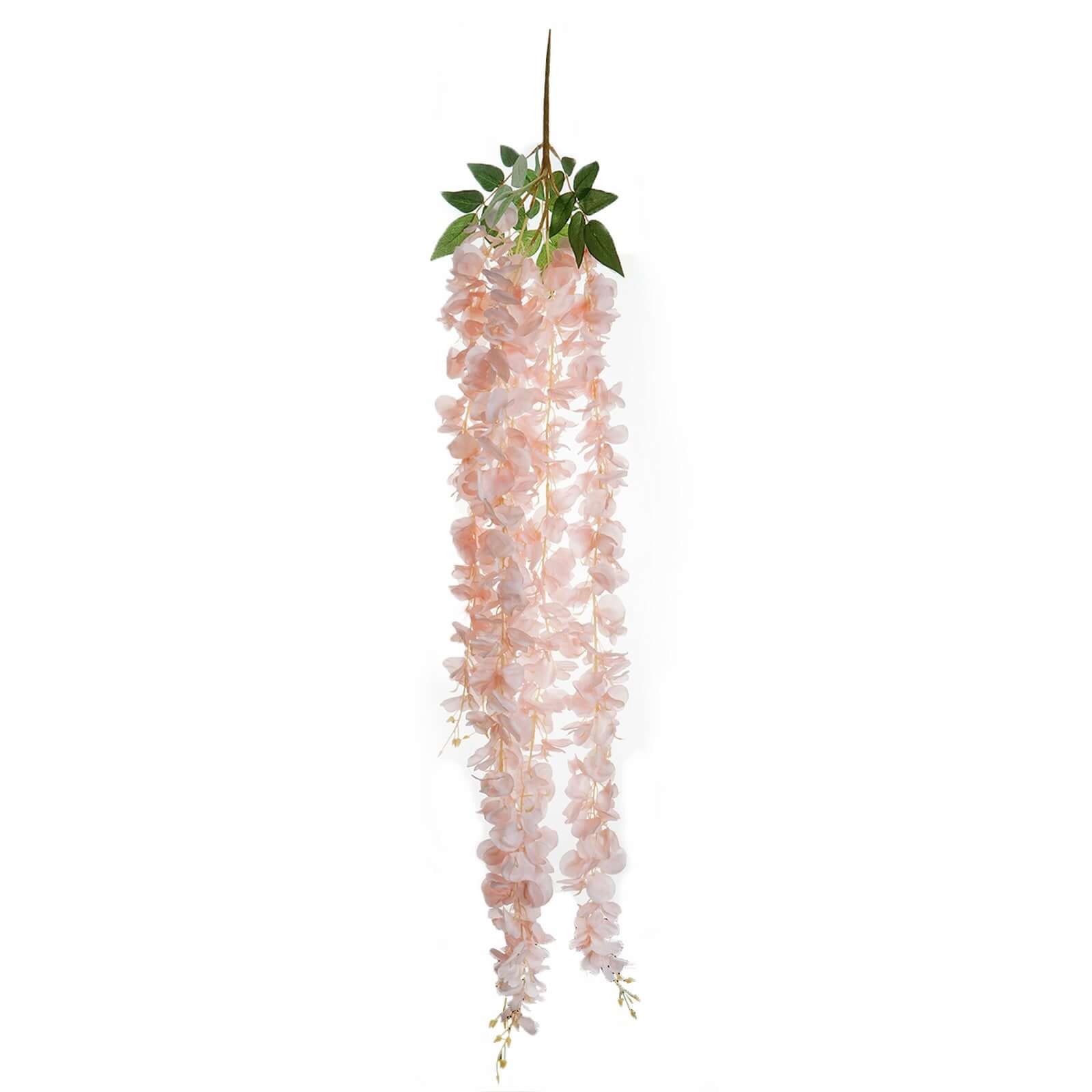 42" Silk Hanging Wisteria Flower Garland Vines in Blush, Elaborated 5 Full Strands in 1 Bush