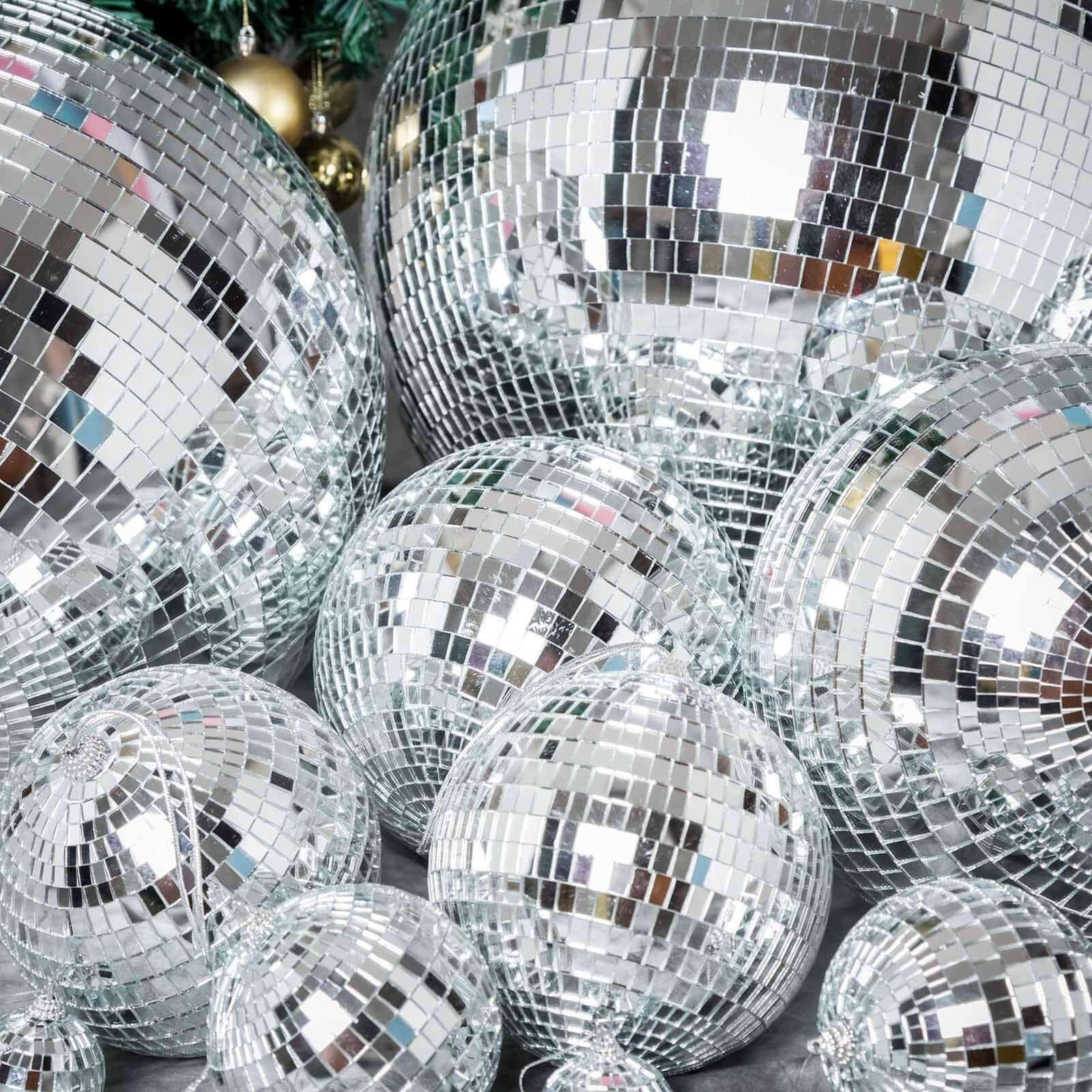 4 Pack 4" Silver Foam Disco Mirror Ball With Hanging Strings, Holiday Christmas Ornaments
