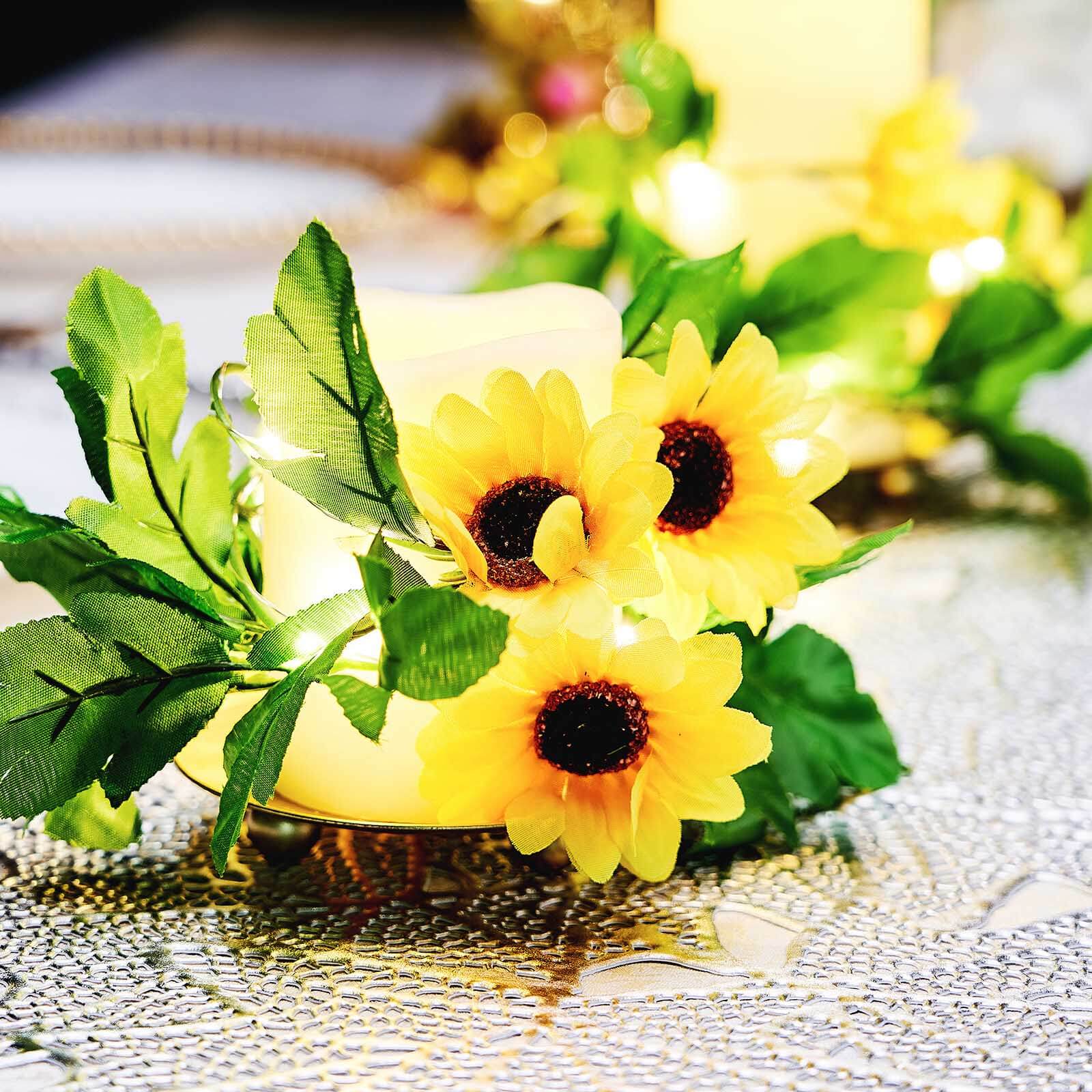 20 LED Garland Vine String Lights Sunflower Design Warm White - Battery Operated Party Accent 8ft