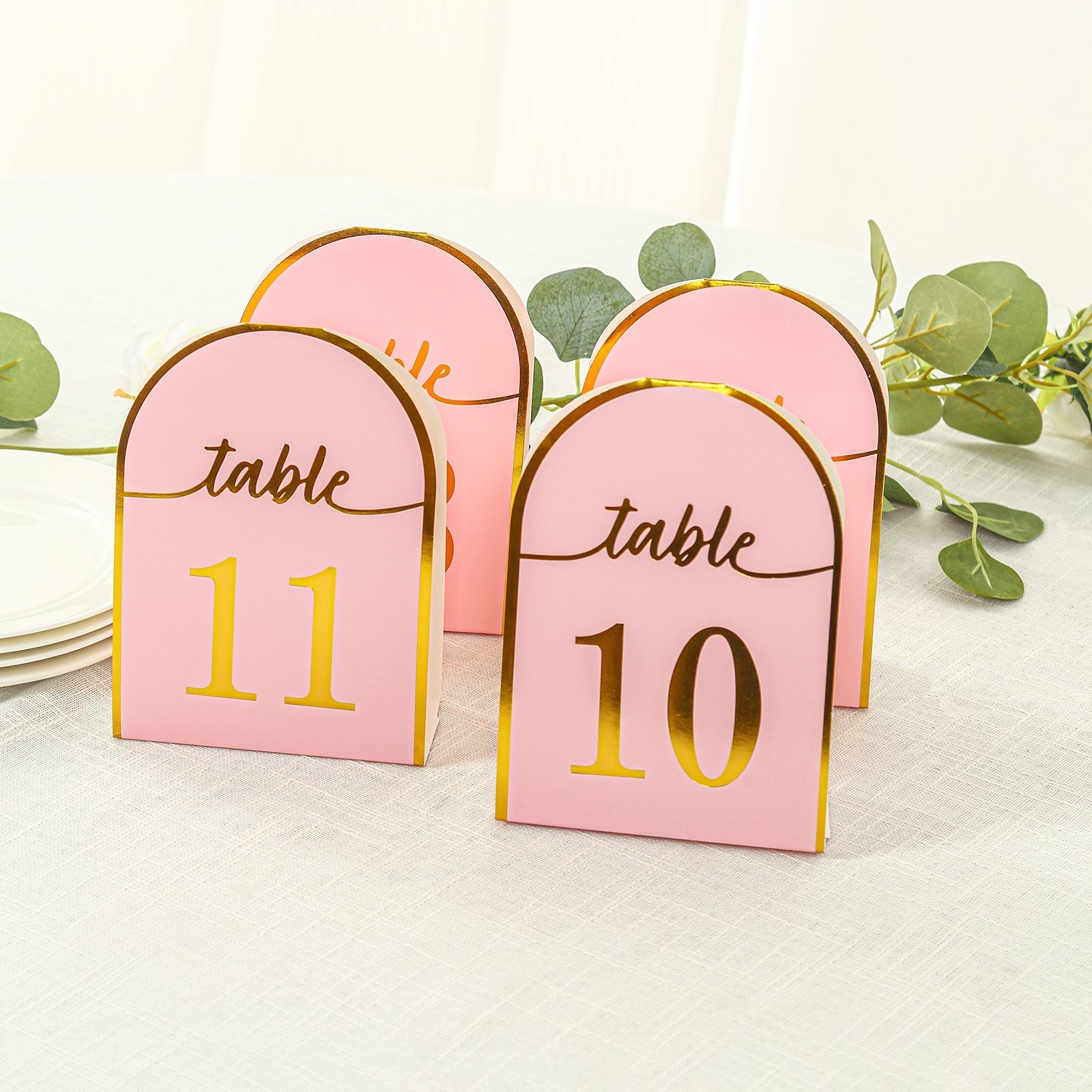 25-Pack Paper Wedding Table Numbers 1-25 Blush Arch Cutout Design - Sleek & Modern Free Standing Double Sided Table Tent Cards with Metallic Gold Foil Numbers 7"