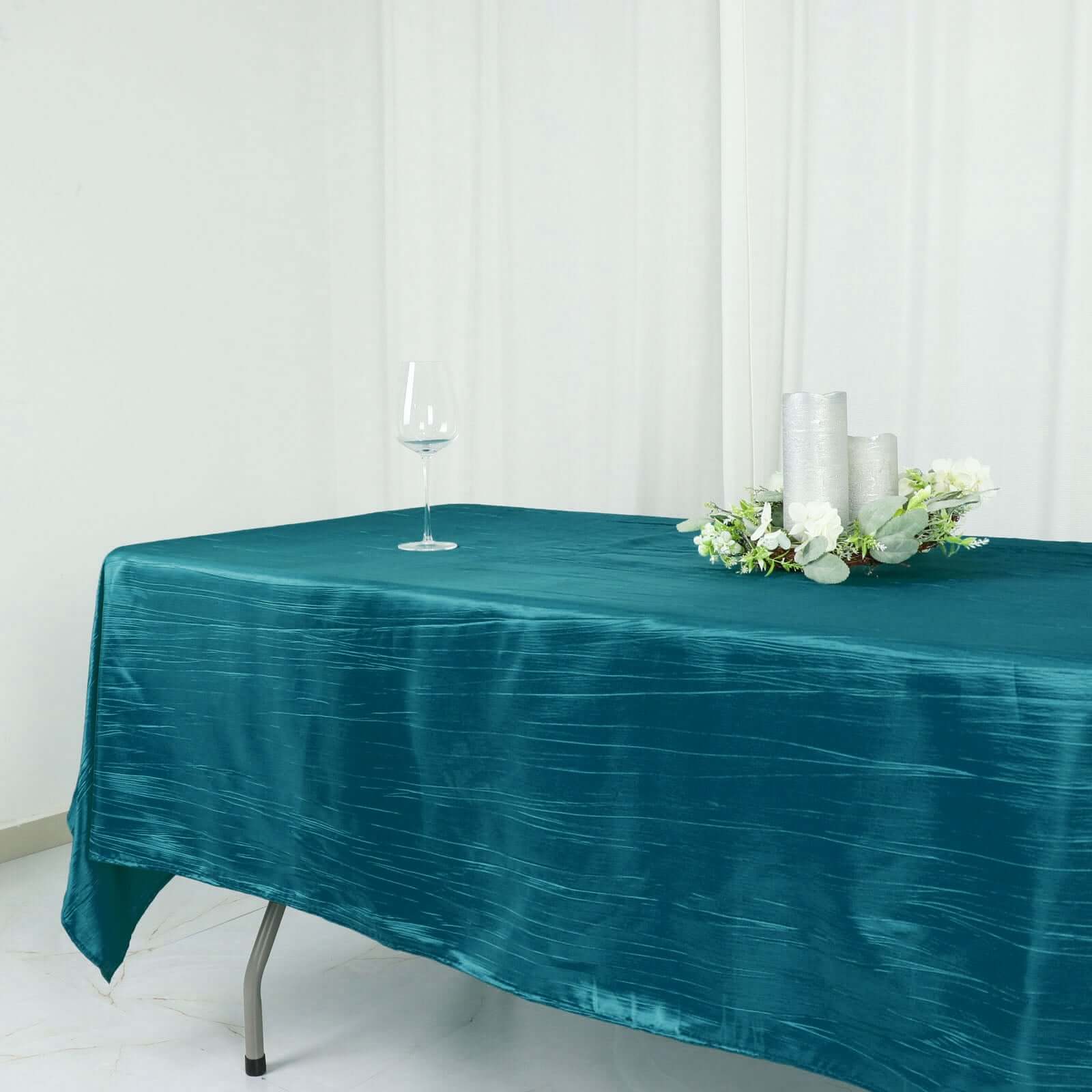 Taffeta 60"x102" Rectangle Tablecloth Teal - Accordion Crinkle Table Cover