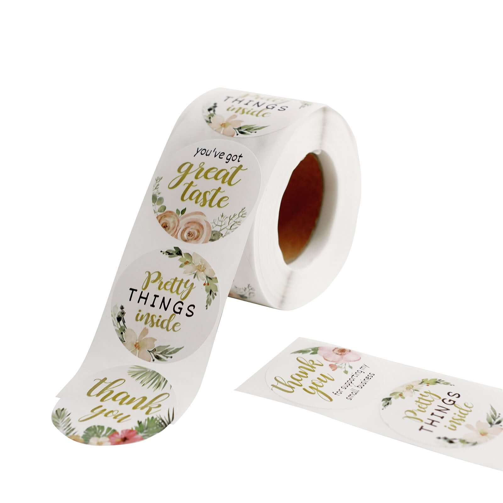 500Pcs 1.5" Thank You Themed Assorted Text Floral Stickers Roll, Labels For DIY Envelope Seal - Round