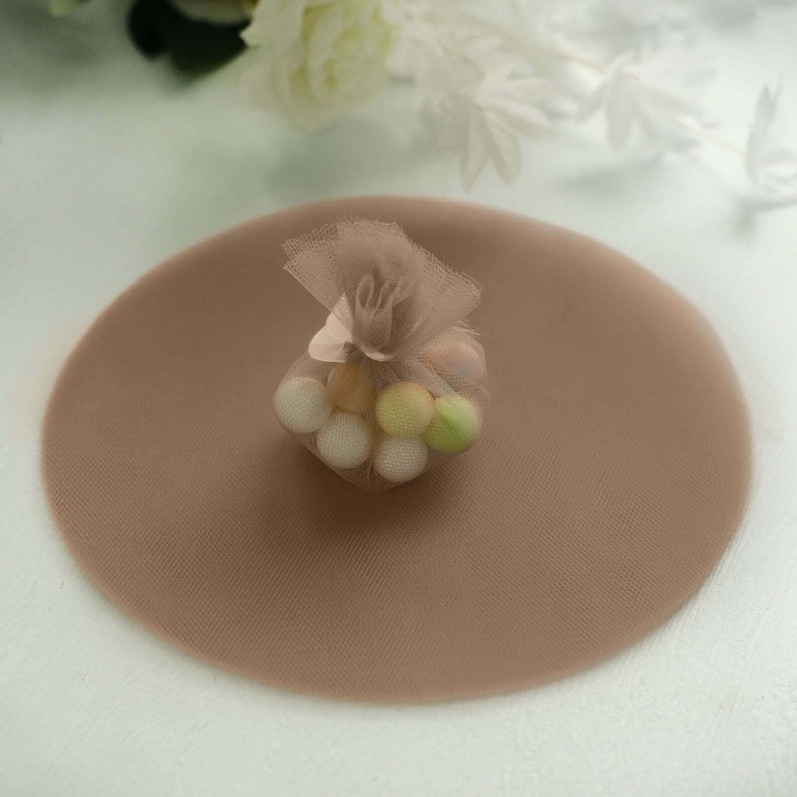 25 Pack 9" Natural Sheer Nylon Tulle Circles Favor Wrap Craft Fabric, DIY Candy Favor Wraps