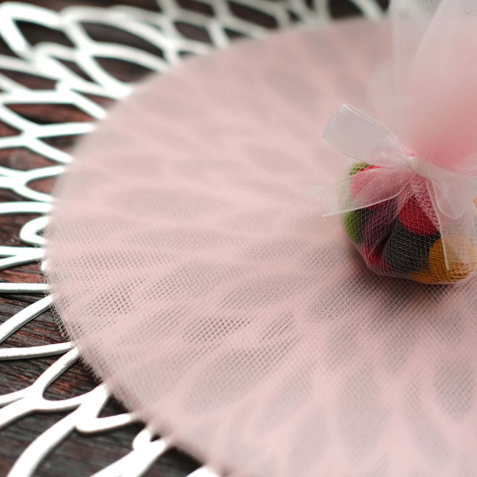 25 Pack 9" Blush Sheer Nylon Tulle Circles Favor Wrap Craft Fabric, DIY Candy Favor Wraps
