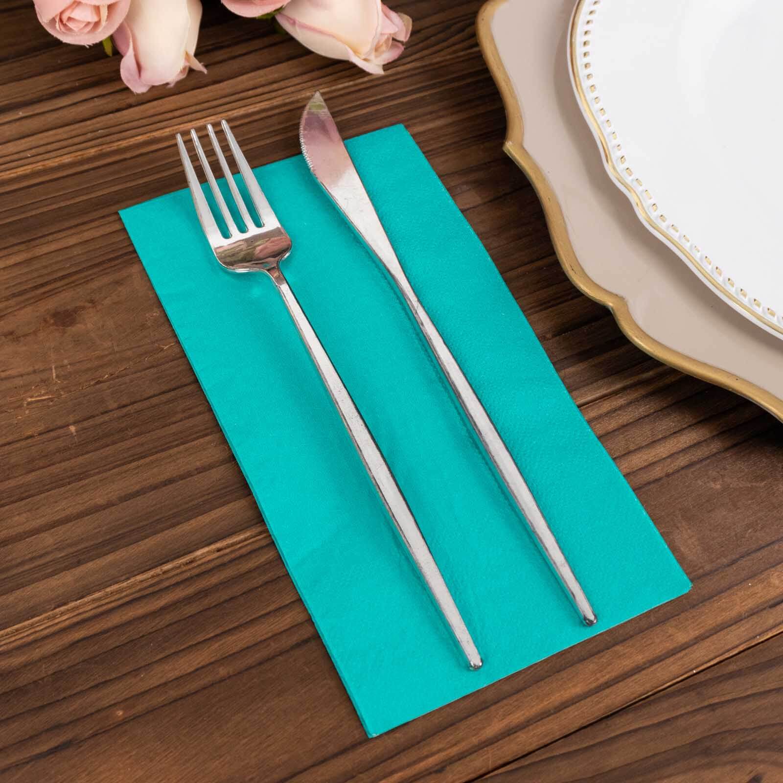 50-Pack Paper Napkins Soft Turquoise - Disposable 2-Ply Cocktail and Beverage Napkins for Weddings