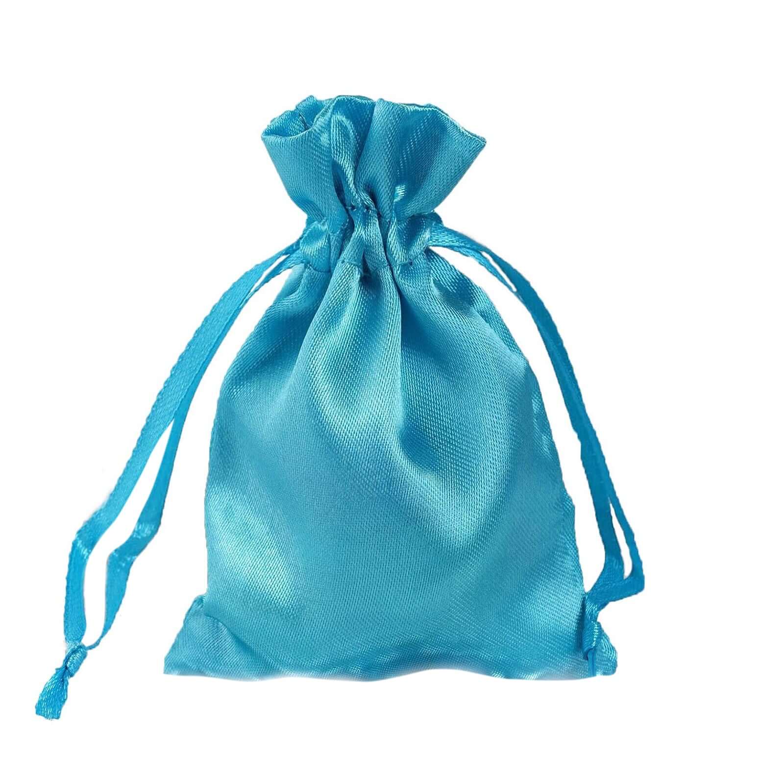 12 Pack 3" Turquoise Satin Drawstring Wedding Party Favor Gift Bags