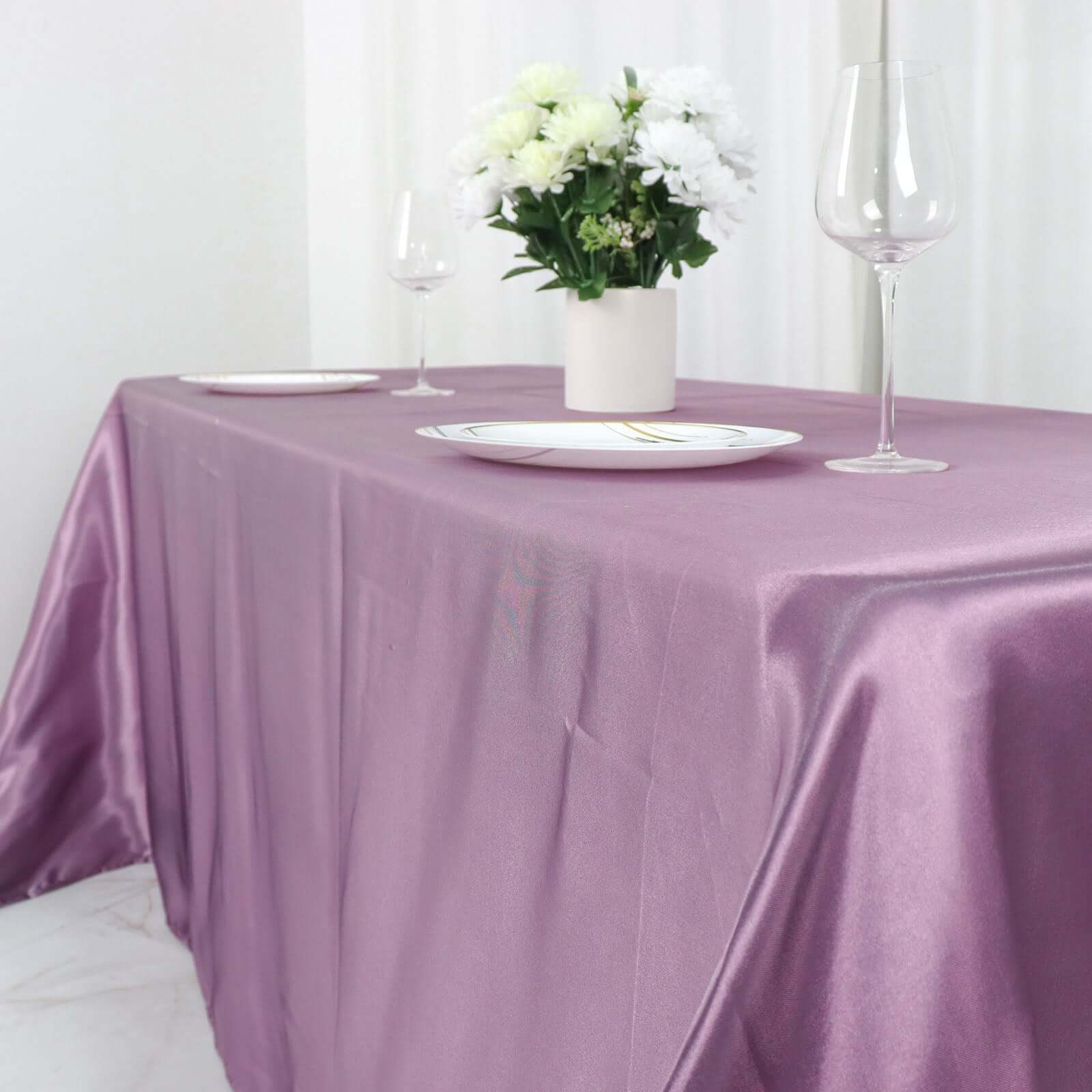 Satin Rectangular 90"x132" Tablecloth Violet Amethyst Satin - Seamless Table Cover