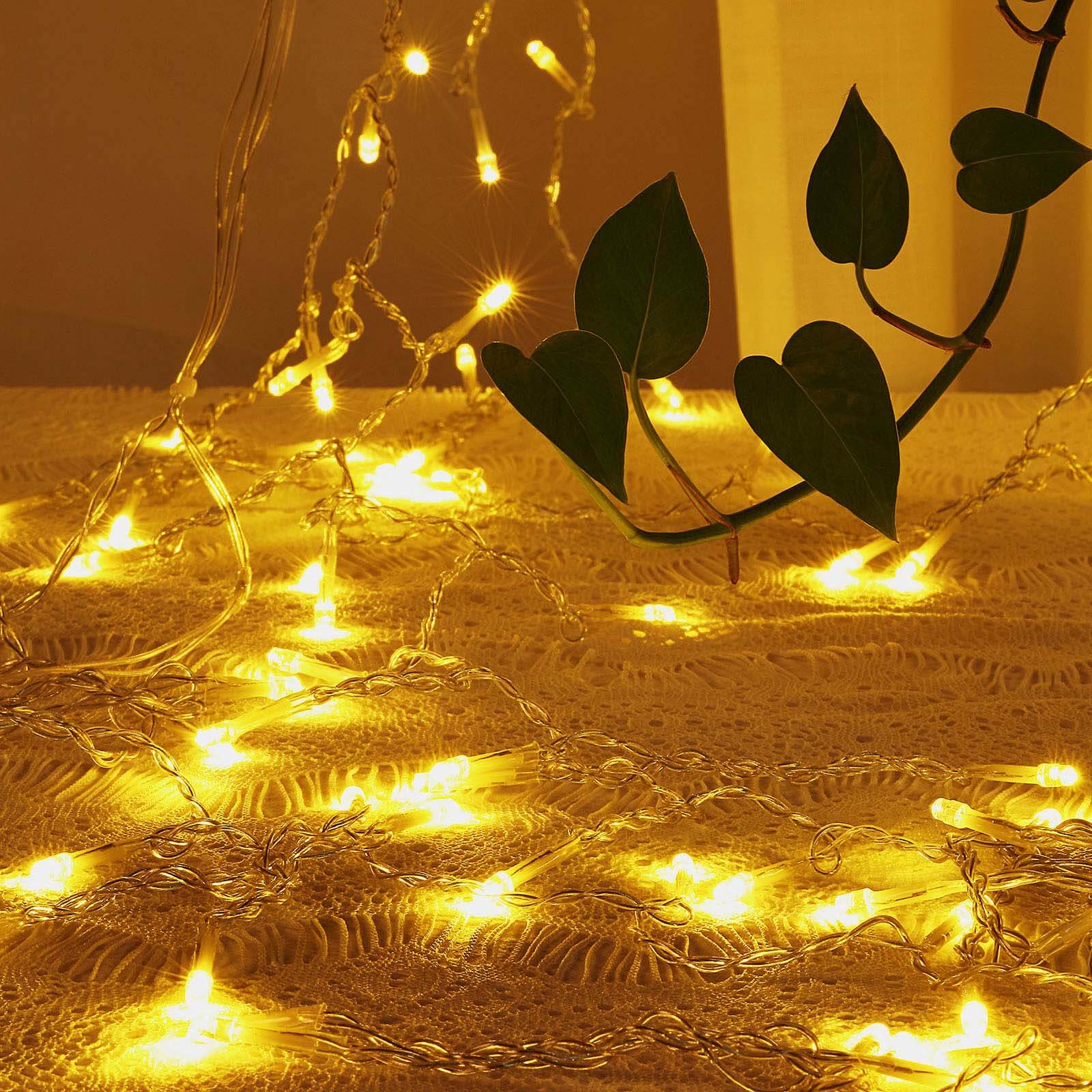 10ft Warm White 300 LED Icicle Curtain Fairy String Lights with 8 Modes