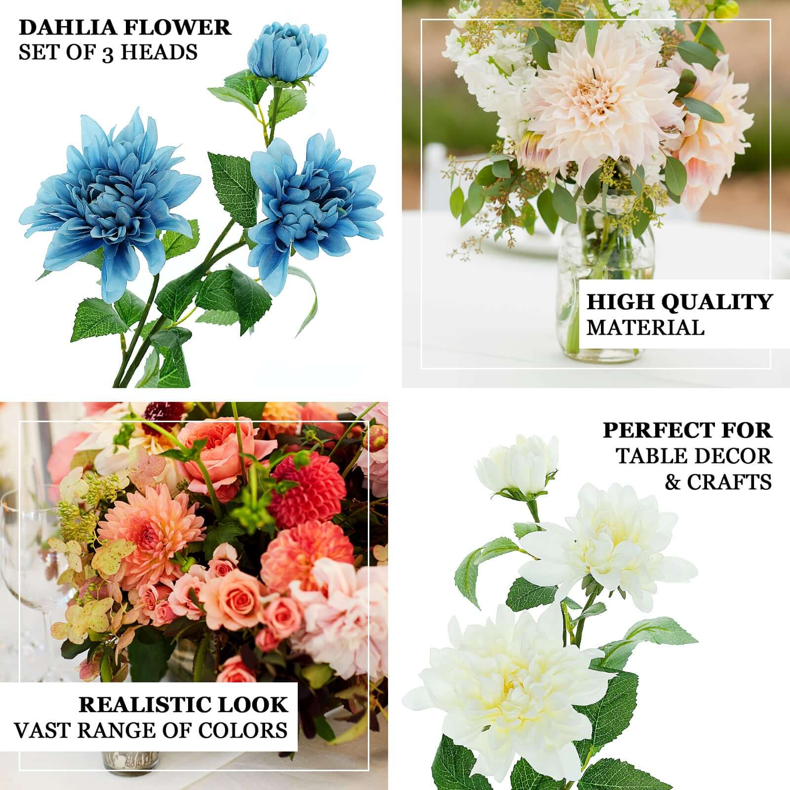 30" Tall Ivory Artificial Dahlia Silk Flower Stems, Faux Floral Spray