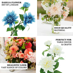 30" Tall Ivory Artificial Dahlia Silk Flower Stems, Faux Floral Spray