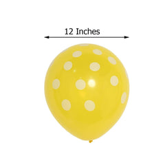 25 Pack 12" Yellow and White Fun Polka Dot Latex Party Balloons