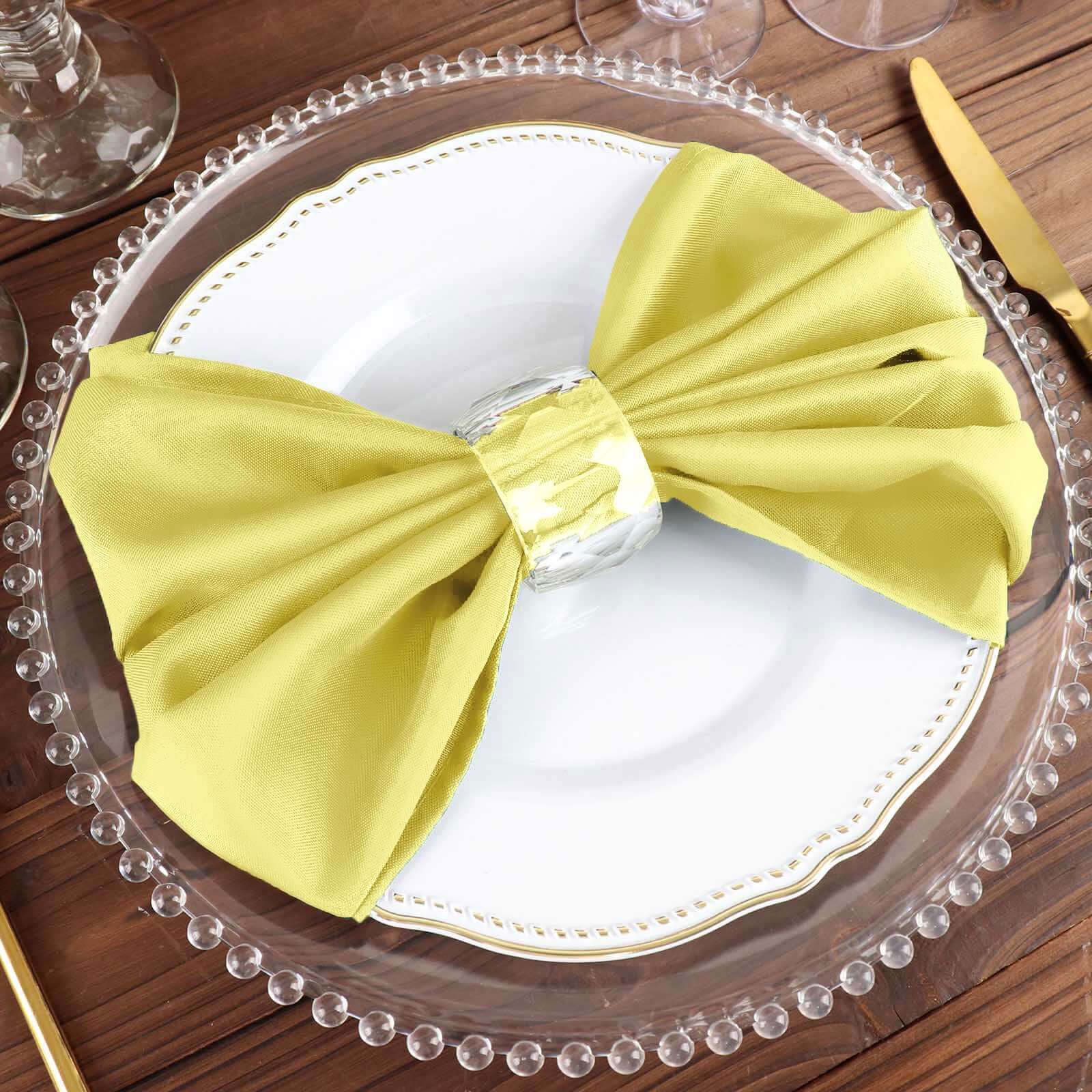5 Pack Polyester 20"x20" Napkins Yellow - Wrinkle Resistant & Easy Care Cloth Napkins