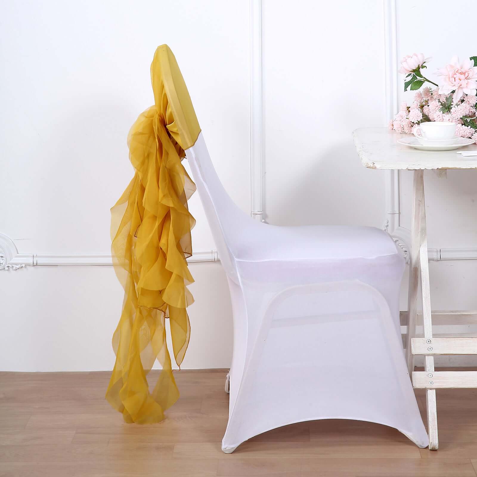 Chiffon Chair Sash with Curly Design Mustard Yellow - Stylish Chair Decorations