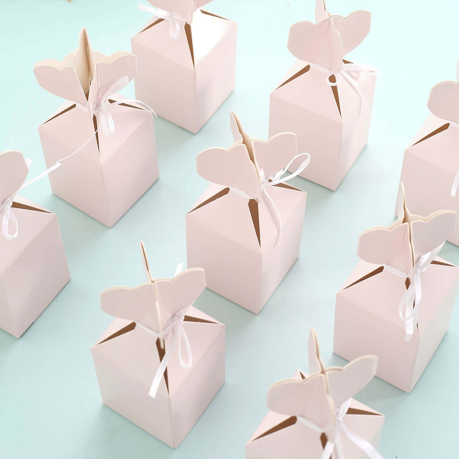 25 Pack Blush Floral Top Satin Ribbon Party Favor Candy Gift Boxes