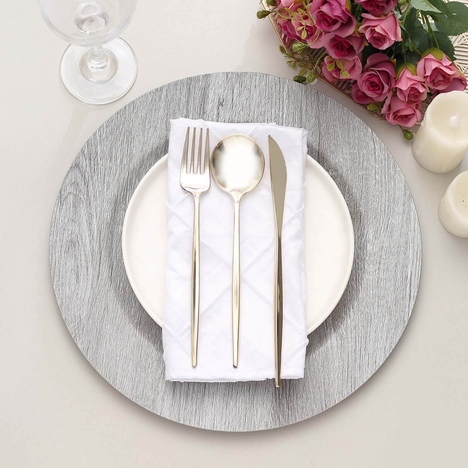 6-Pack Plastic Round Charger Plates 13" in Gray with Faux Wood Finish, Rustic Boho Chic Dinner Party Charger Tableware