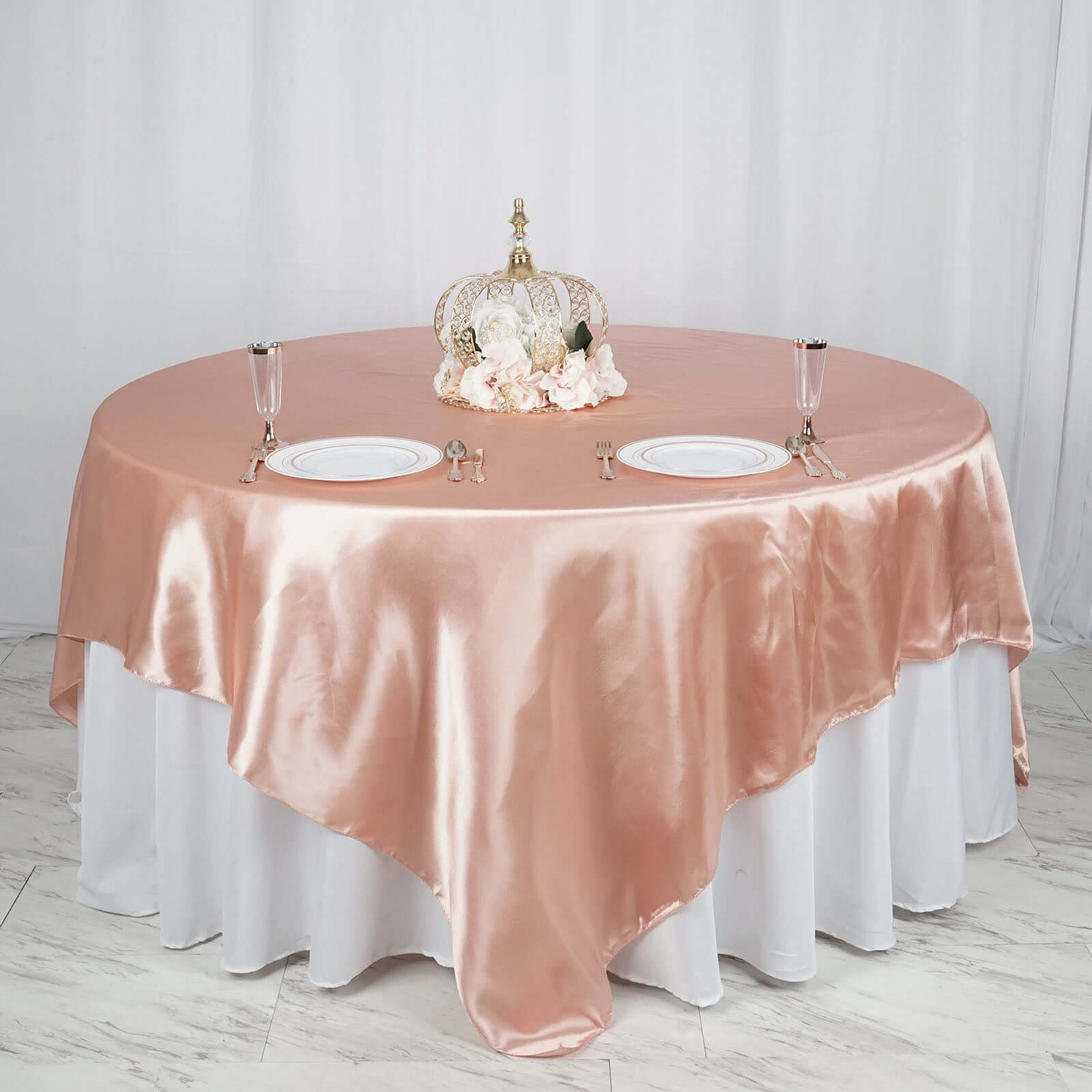 Satin 90"x90" Table Overlay Square Tablecloth Dusty Rose - Smooth Finish Table Topper