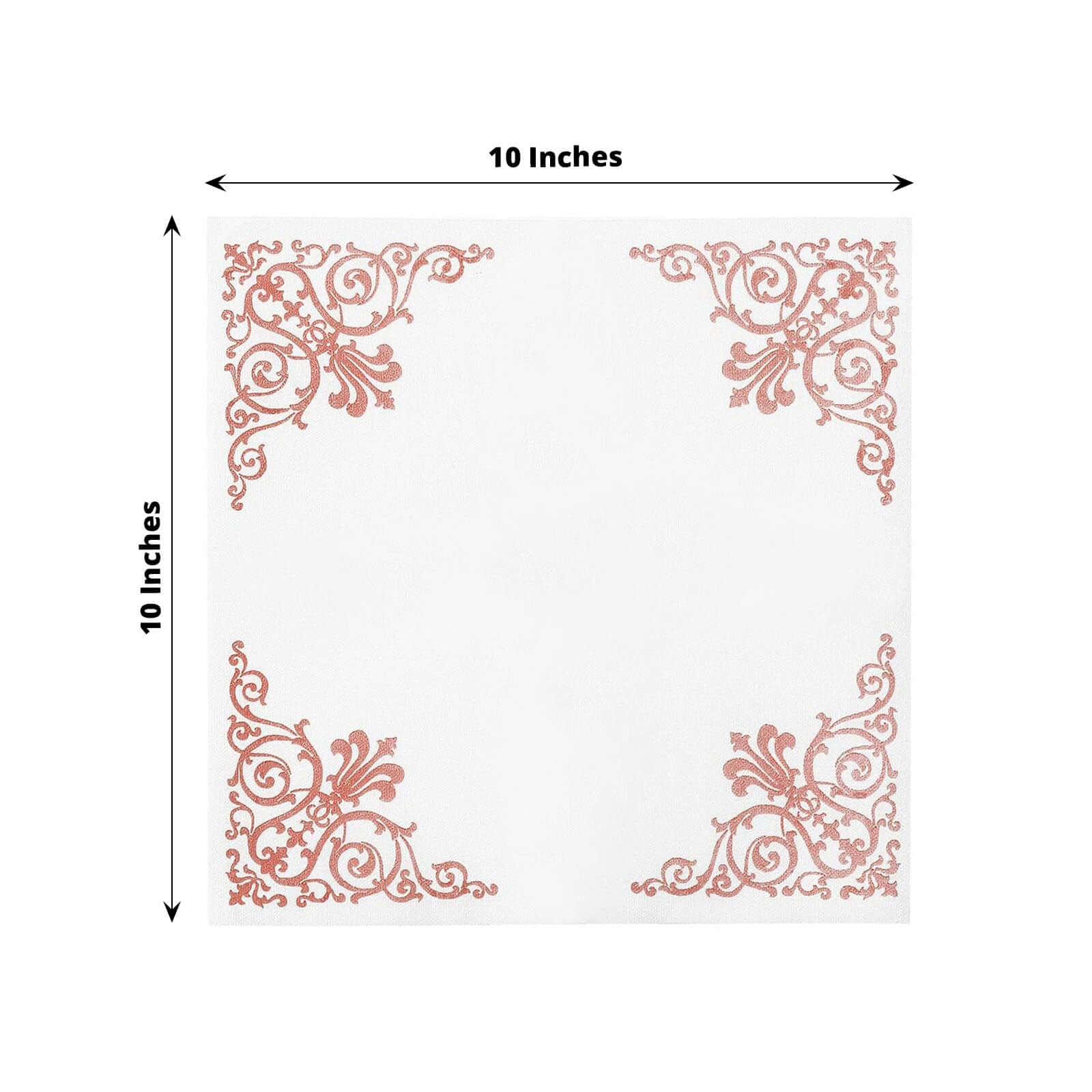20 Pack Linen-Like Paper 5"x5" Napkins White - Rose Gold Fleur Vintage Airlaid Cocktail Napkins