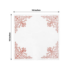 20 Pack Linen-Like Paper 5"x5" Napkins White - Rose Gold Fleur Vintage Airlaid Cocktail Napkins
