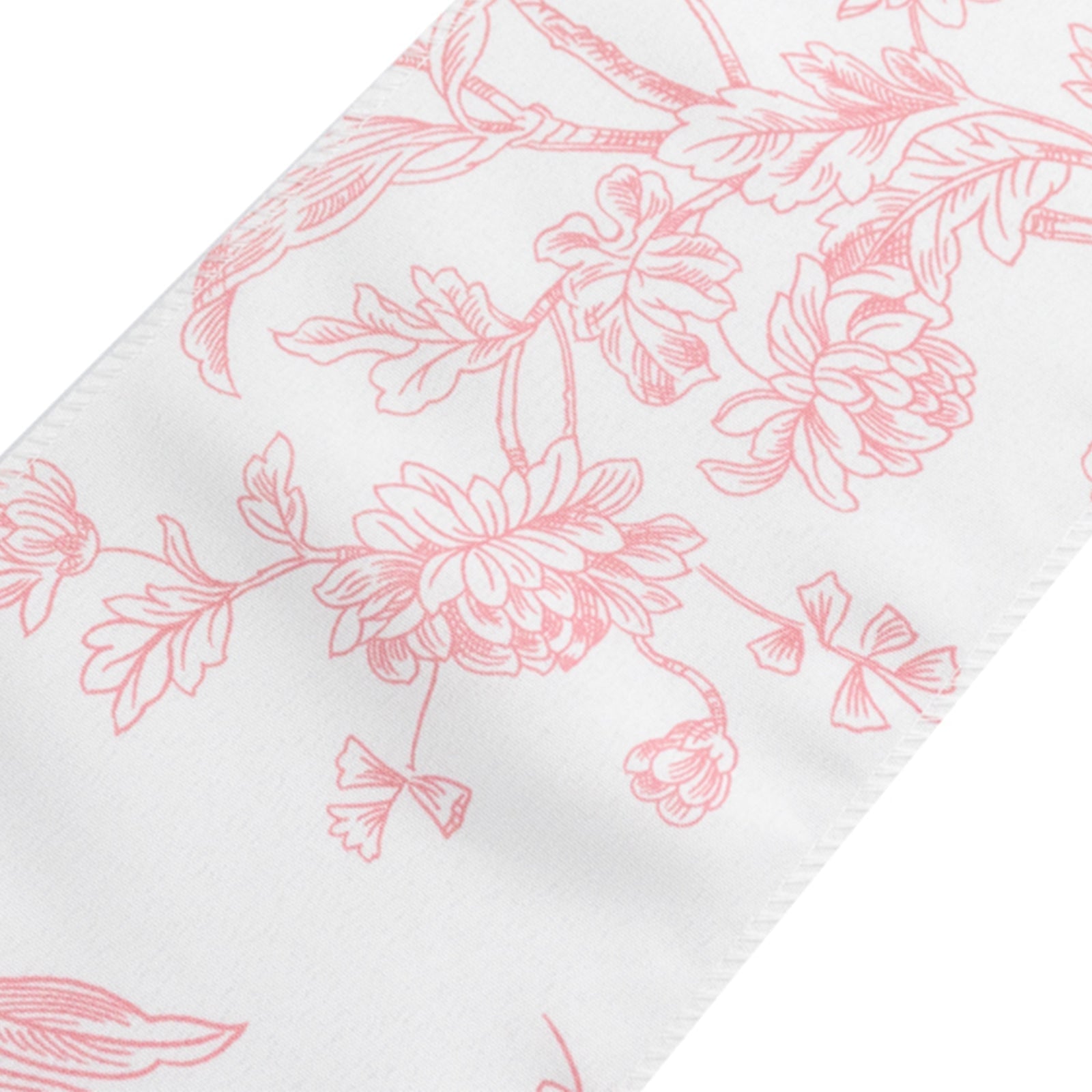 Polyester Chair Sashes White/Pink French Toile Floral Design - Wrinkle-Resistant & Durable Chair Bows 6"x108"
