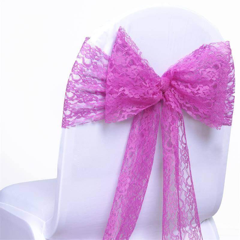 5 Pack Lace Chair Sashes Fuchsia with Vintage Floral Motif 6"x108"