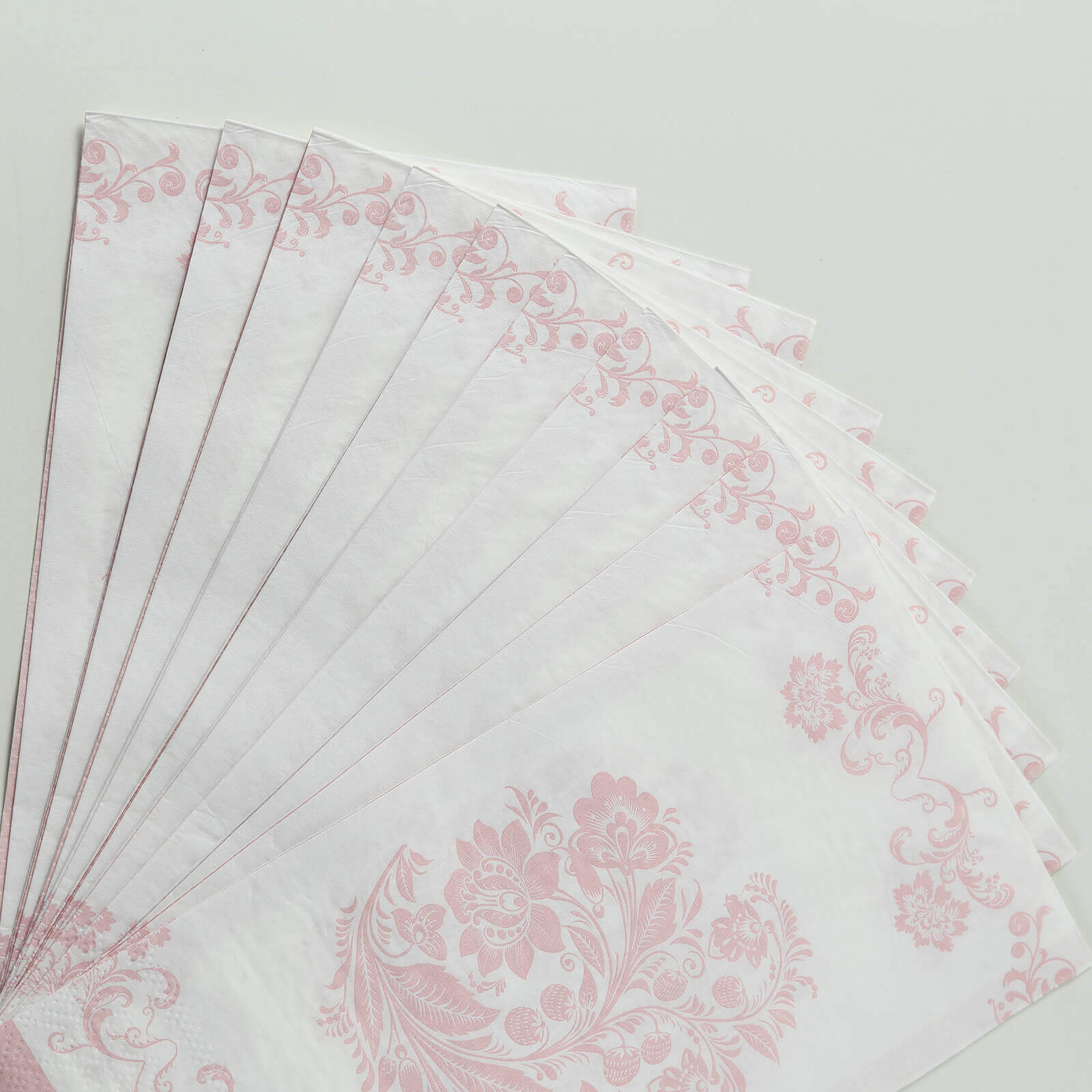 50-Pack Paper Dinner Napkins White with Pink Damask Floral Pattern 2-Ply - Stylish Disposable Napkins for Parties