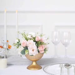 2-Pack Metal Pedestal Flower Vases Ribbed Bowl Style Gold - Antique Mini Compote Vase for Sophisticated Wedding Centerpieces 4"
