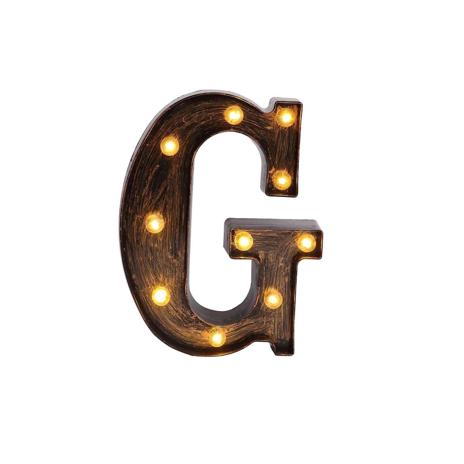 LED Marquee Letter "G" Industrial Style Antique Black - Light-Up Alphabet Sign for Weddings & Displays 9"