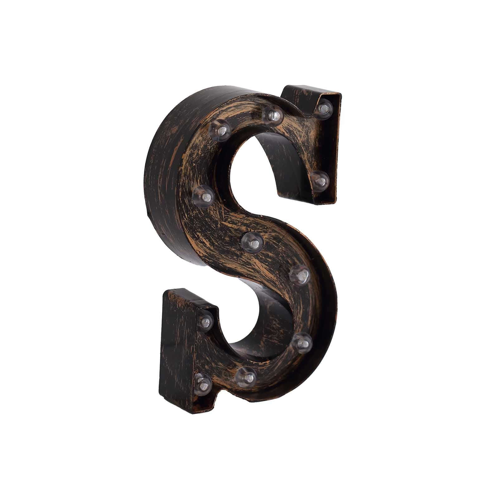 LED Marquee Letter "S" Industrial Style Antique Black - Light-Up Alphabet Sign for Weddings & Displays 9"