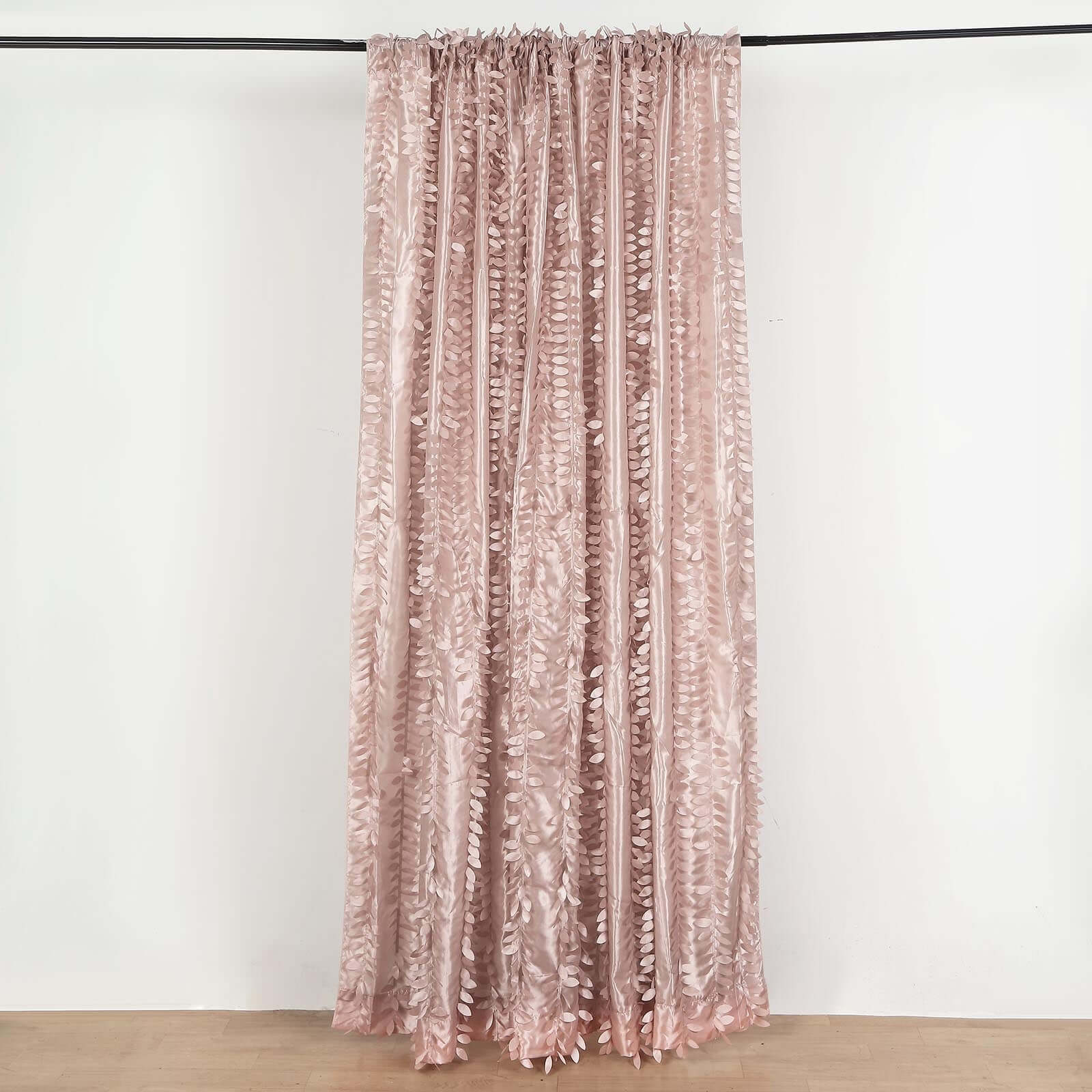8ftx8ft Dusty Rose 3D Leaf Petal Taffeta Event Curtain Drapes, Backdrop Event Panel With Rod Pocket