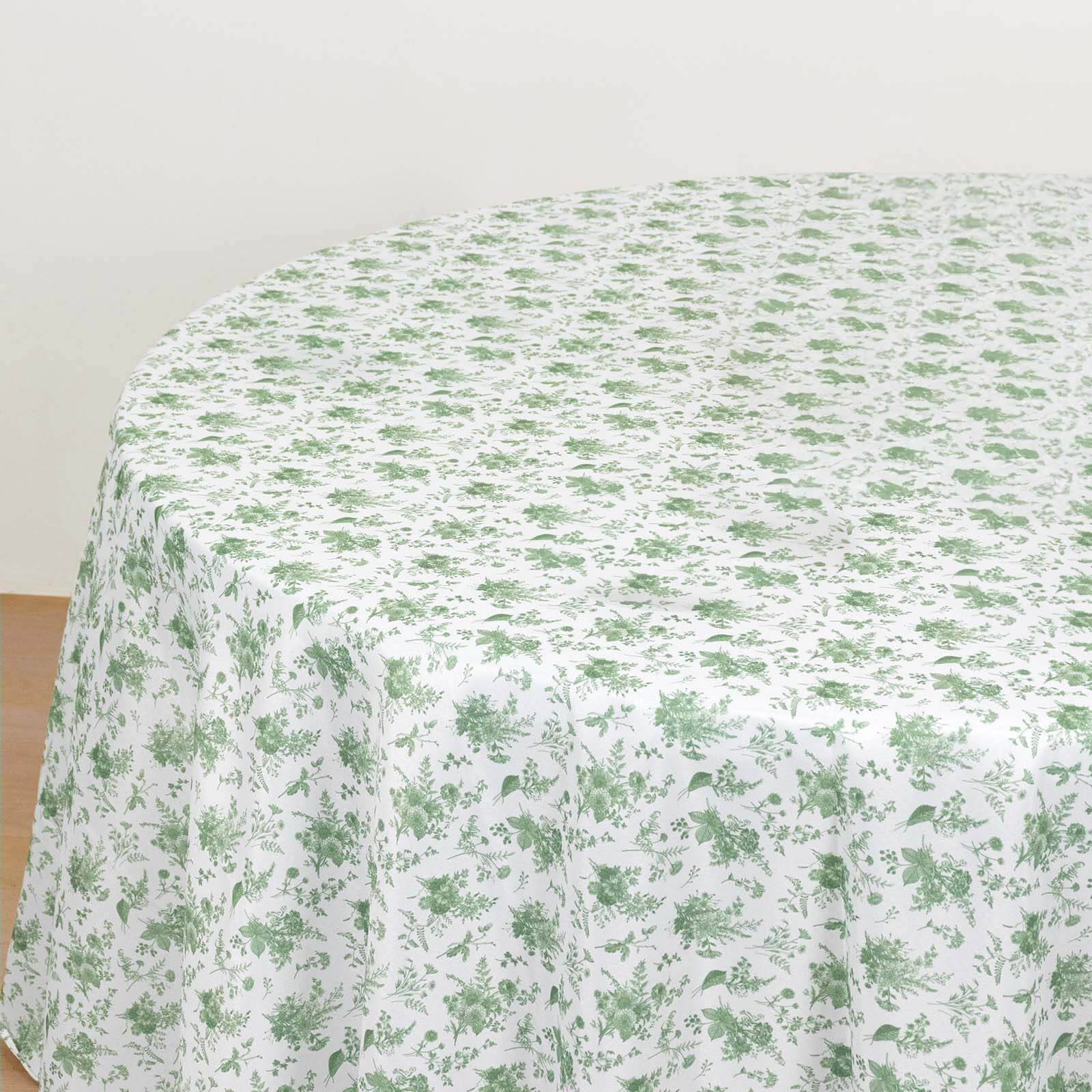 Polyester 120" Round Tablecloth Dusty Sage Green French Toile Pattern Seamless Table Cover for Upscale Dining