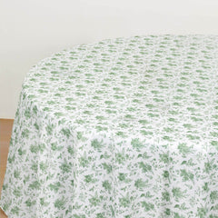 Polyester 120" Round Tablecloth Dusty Sage Green French Toile Pattern Seamless Table Cover for Upscale Dining
