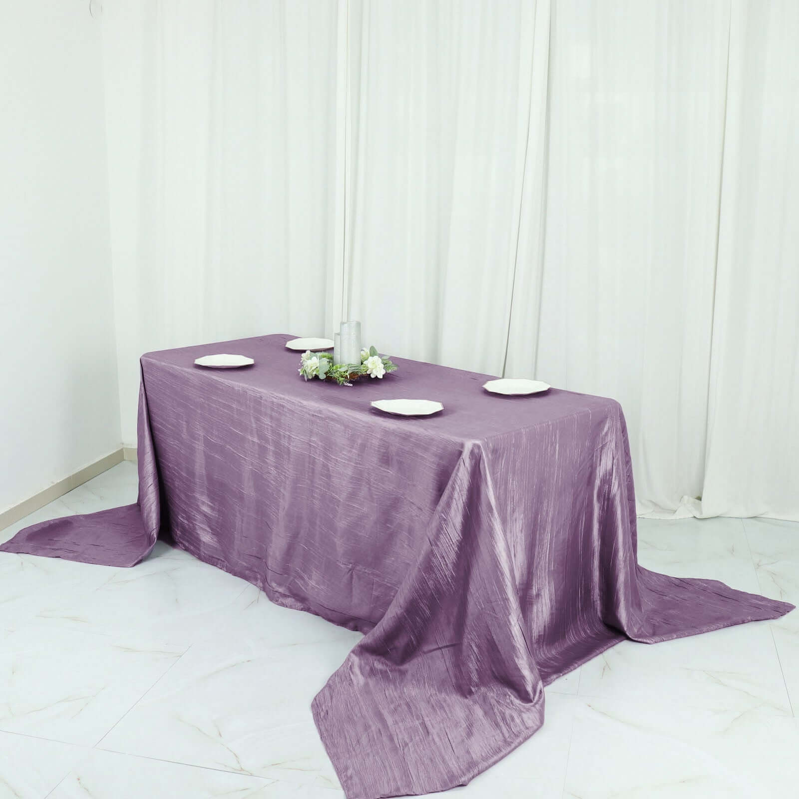 Taffeta 90"x156" Rectangle Tablecloth Violet Amethyst - Accordion Crinkle Seamless Table Cover