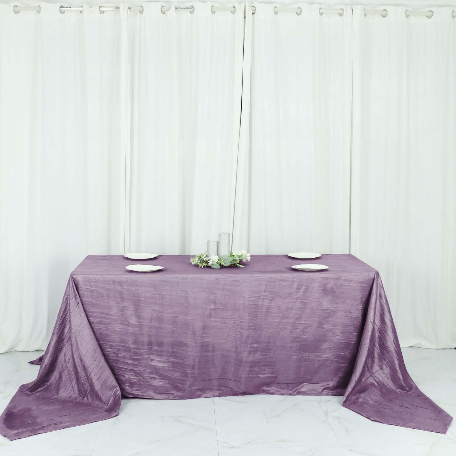 Taffeta 90"x156" Rectangle Tablecloth Violet Amethyst - Accordion Crinkle Seamless Table Cover
