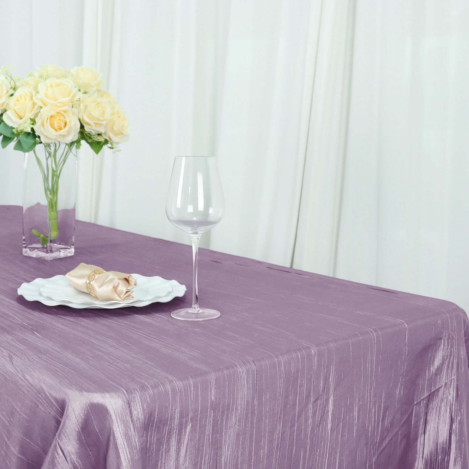 Taffeta 90"x156" Rectangle Tablecloth Violet Amethyst - Accordion Crinkle Seamless Table Cover