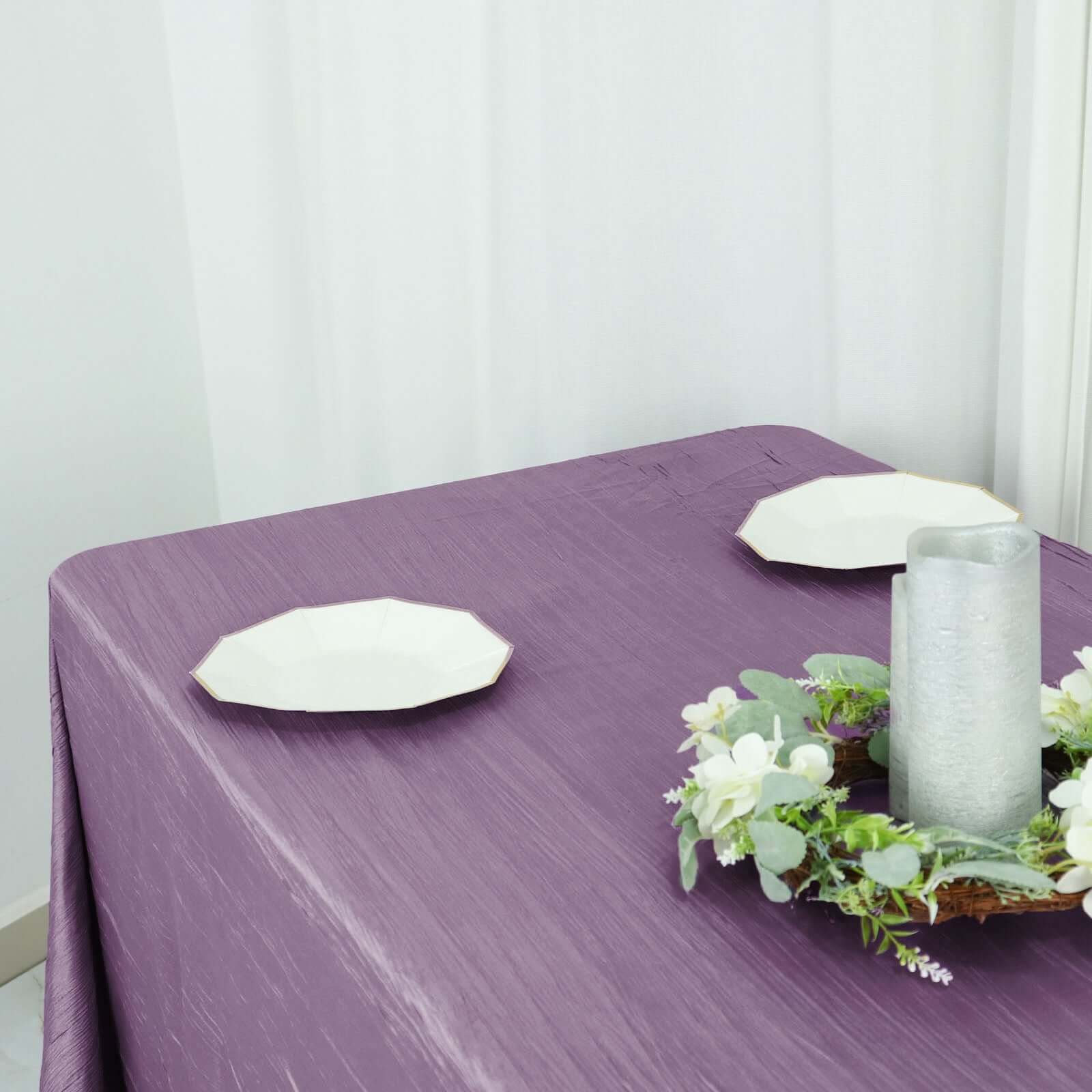 Taffeta 90"x156" Rectangle Tablecloth Violet Amethyst - Accordion Crinkle Seamless Table Cover