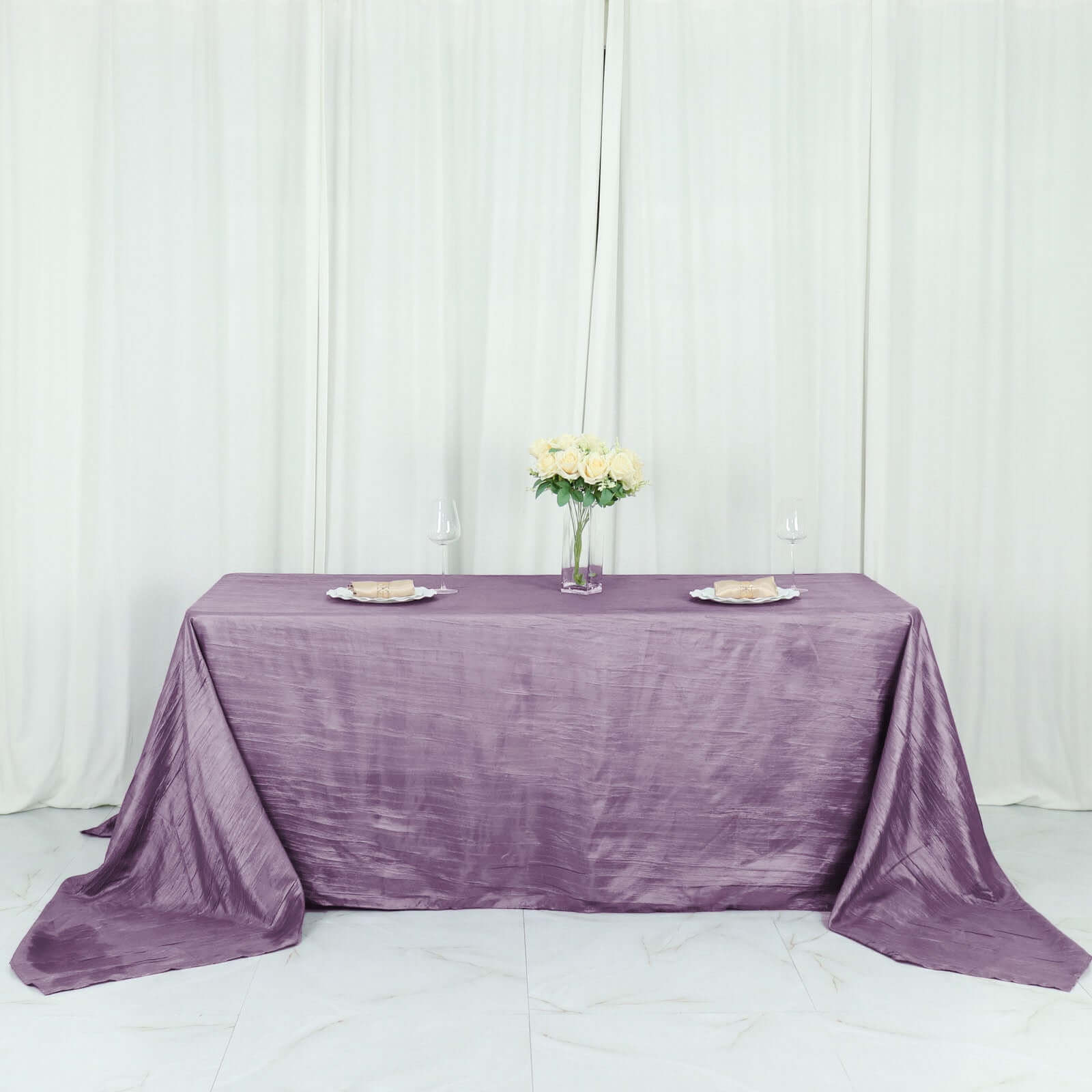 Taffeta 90"x156" Rectangle Tablecloth Violet Amethyst - Accordion Crinkle Seamless Table Cover