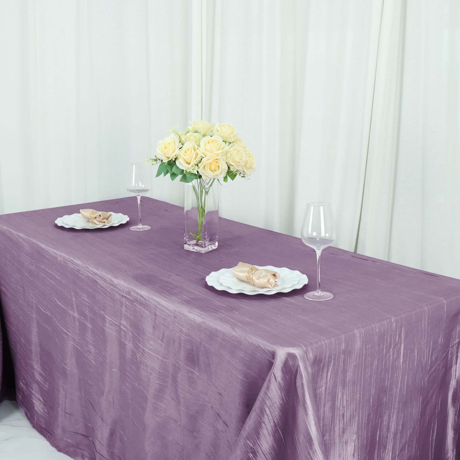 Taffeta 90"x156" Rectangle Tablecloth Violet Amethyst - Accordion Crinkle Seamless Table Cover