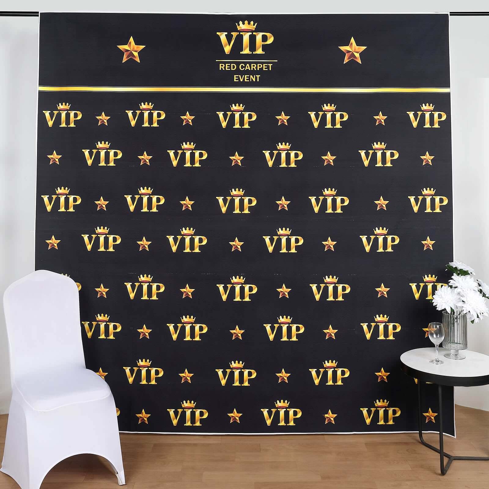 8ftx8ft VIP Red Carpet Event Gold Crown Star Hollywood Vinyl Photography Backdrop - Black Gold
