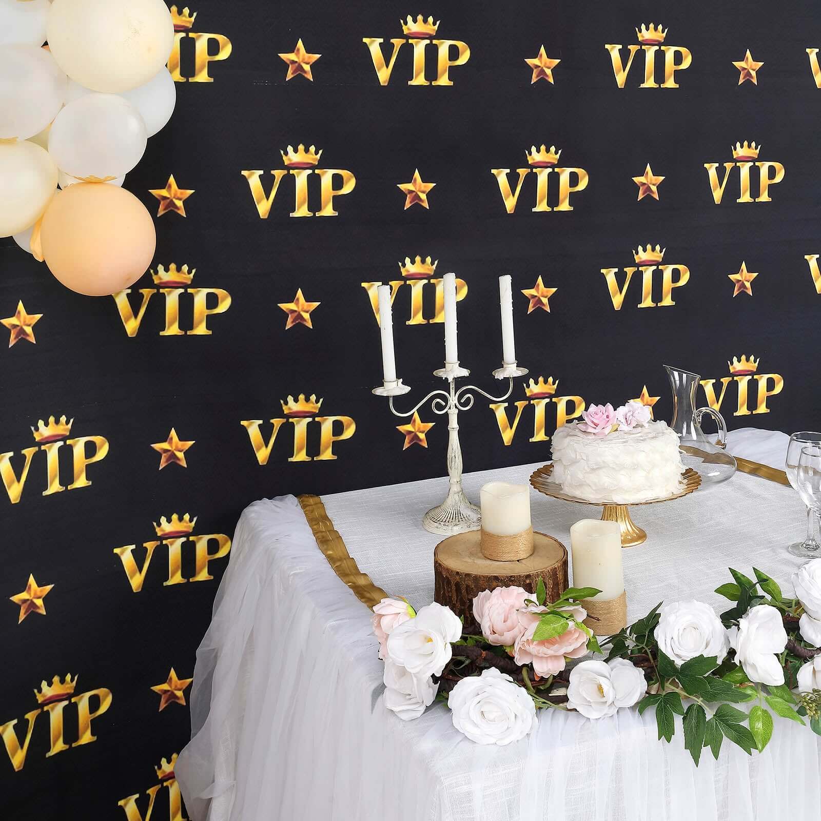8ftx8ft VIP Red Carpet Event Gold Crown Star Hollywood Vinyl Photography Backdrop - Black Gold