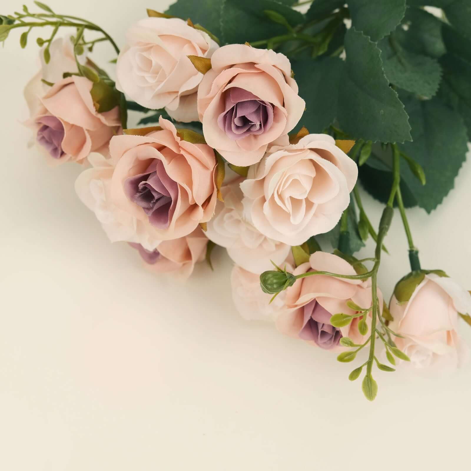 2 Pack 12" Blush Artificial Open Rose Flower Arrangements, Small Faux Floral Bouquets