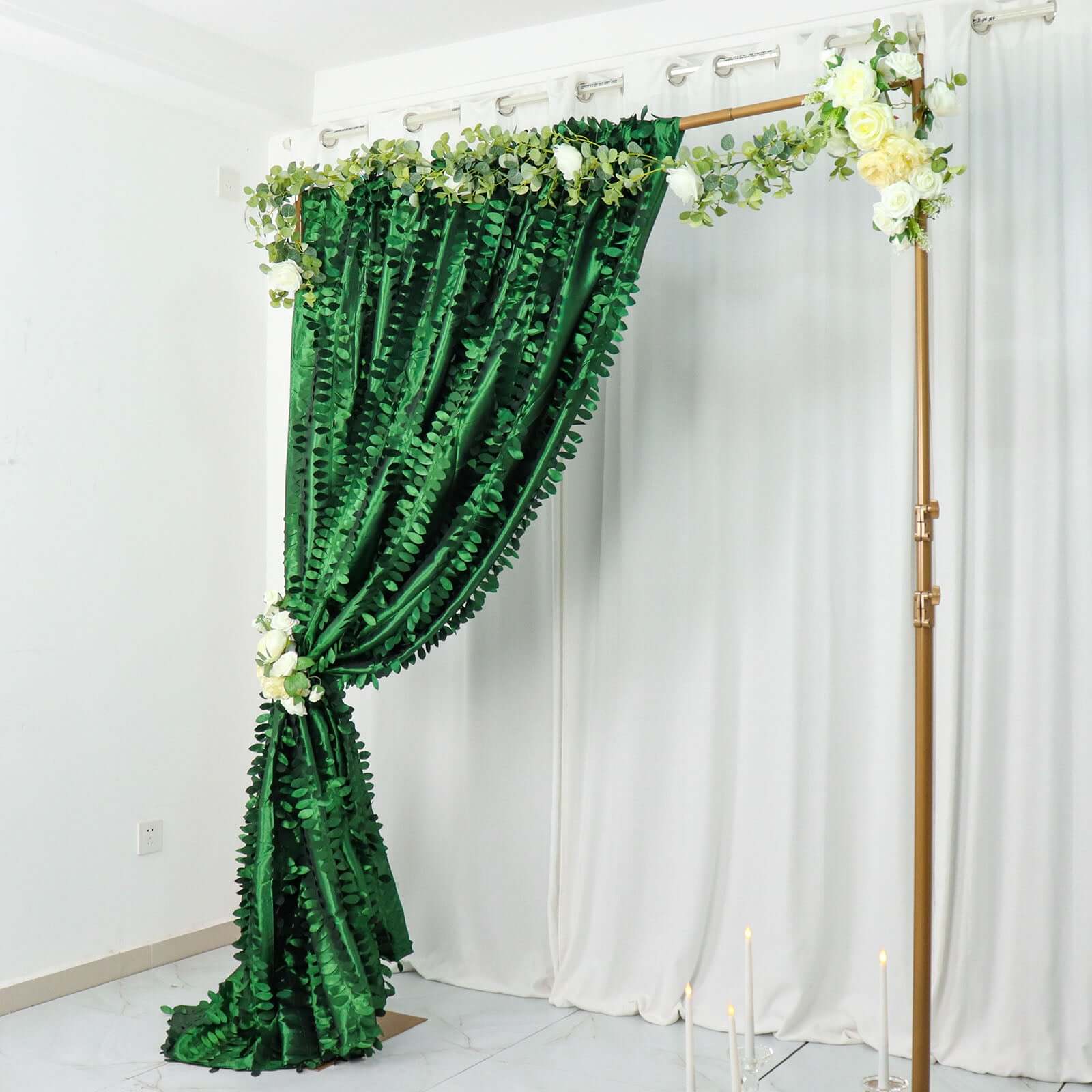 8ftx8ft Green 3D Leaf Petal Taffeta Event Curtain Drapes, Backdrop Event Panel With Rod Pocket