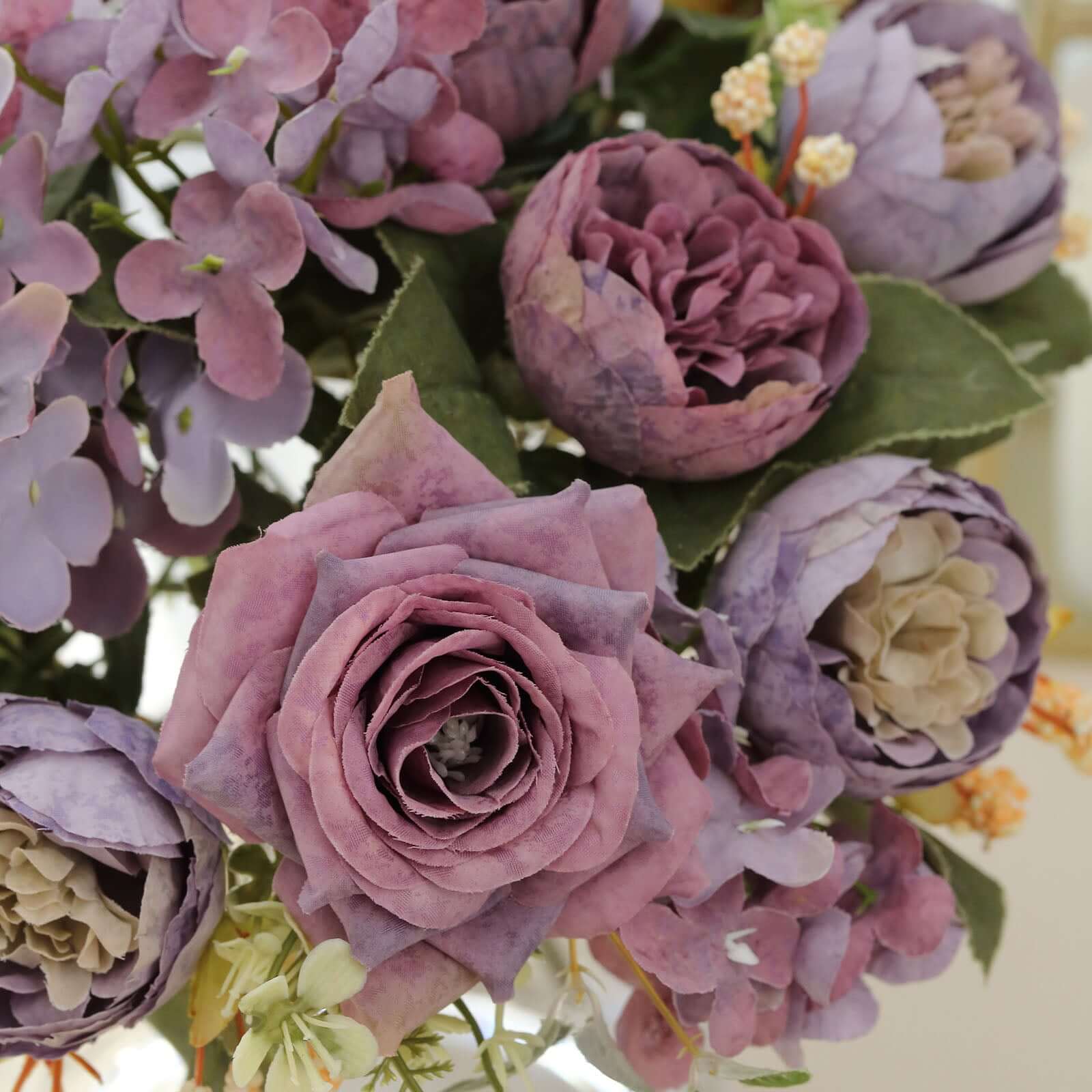 2 Pack Artificial Rose & Peony Floral Arrangements – 12" Purple Silk Bouquets for Weddings & Home Décor