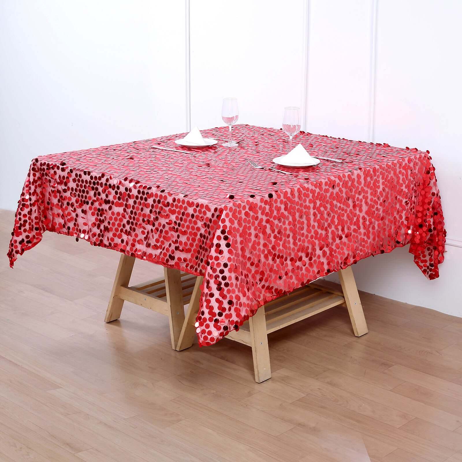 Sequin 72"x72" Table Overlay Square Tablecloth Red - Big Payette Table Cover